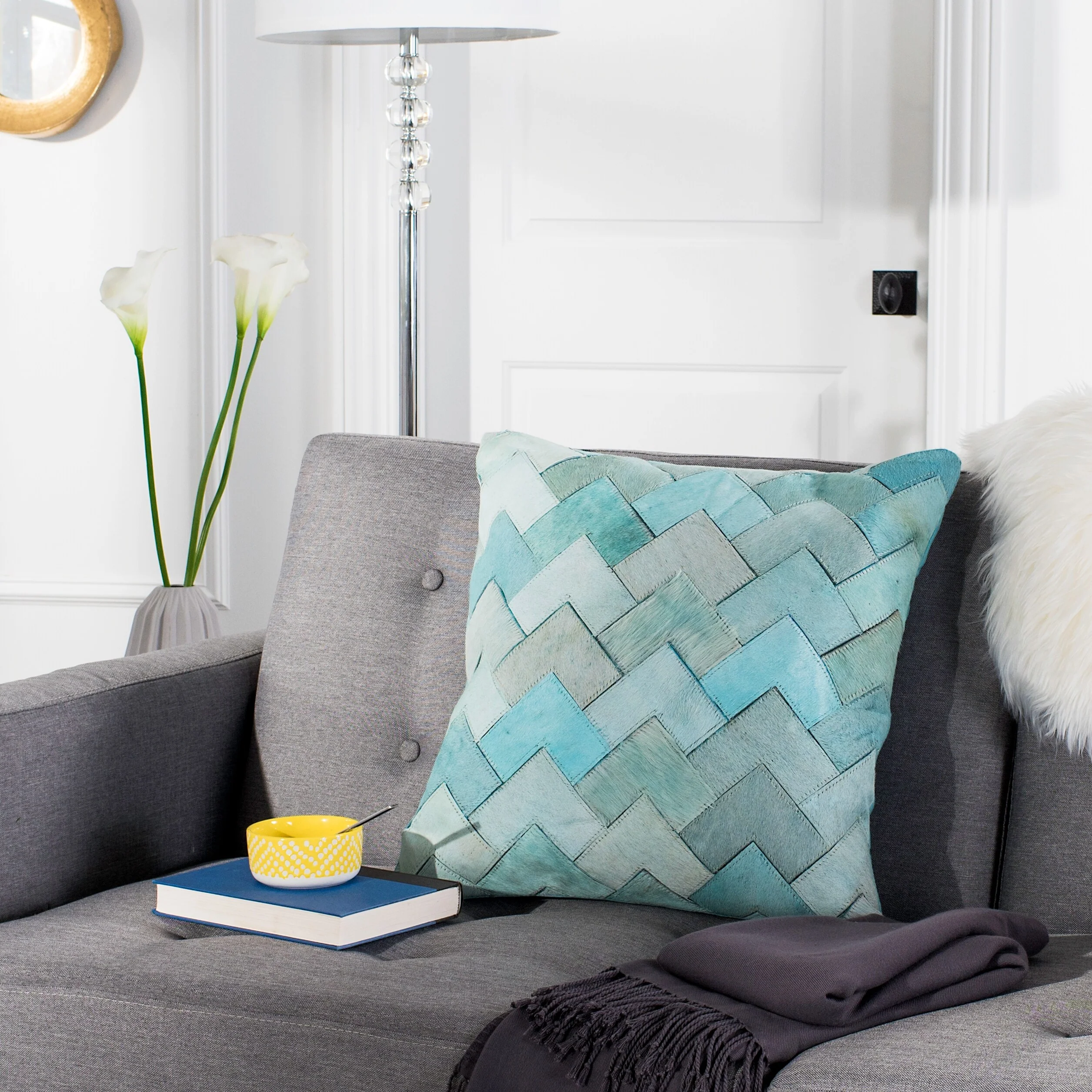 SAFAVIEH Begum Teal Cowhide 20-inch Pillow