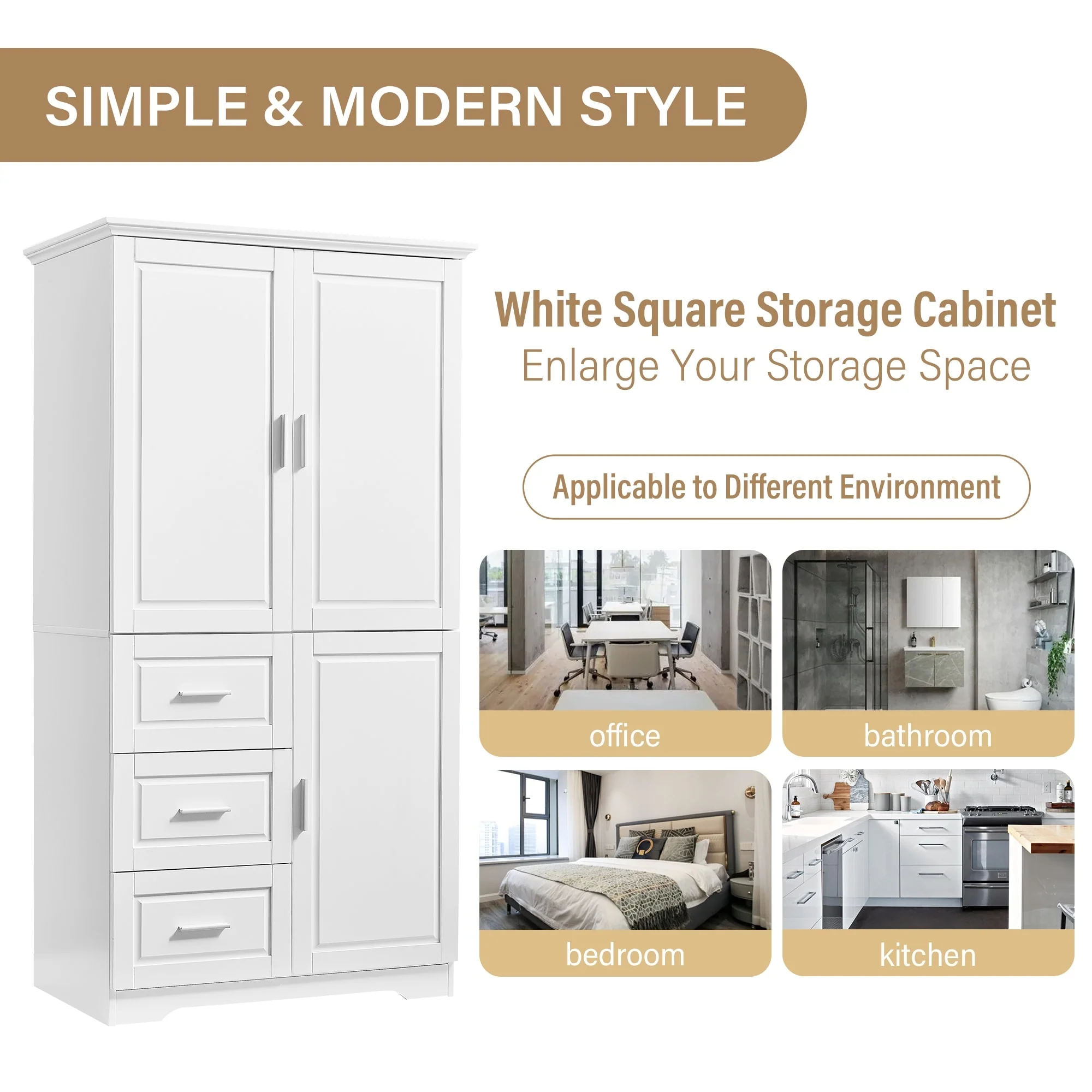 Tall and Wide Storage Cabinet with Doors for Bathroom/Office
