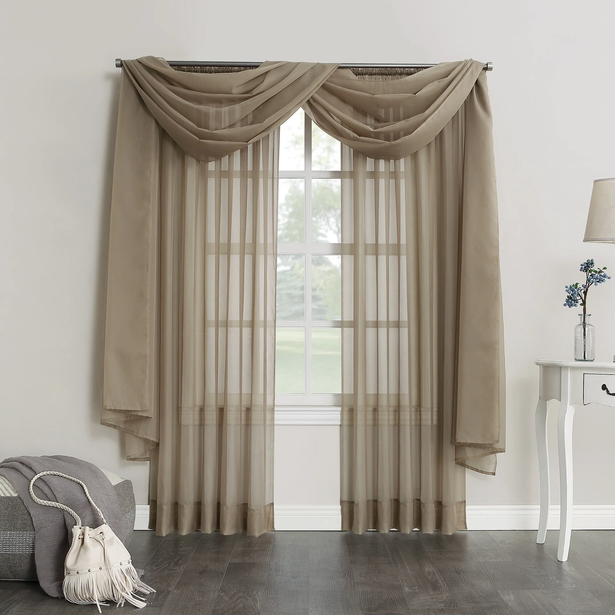 No. 918 Emily Voile Sheer Rod Pocket Window Curtain Scarf, Single Panel