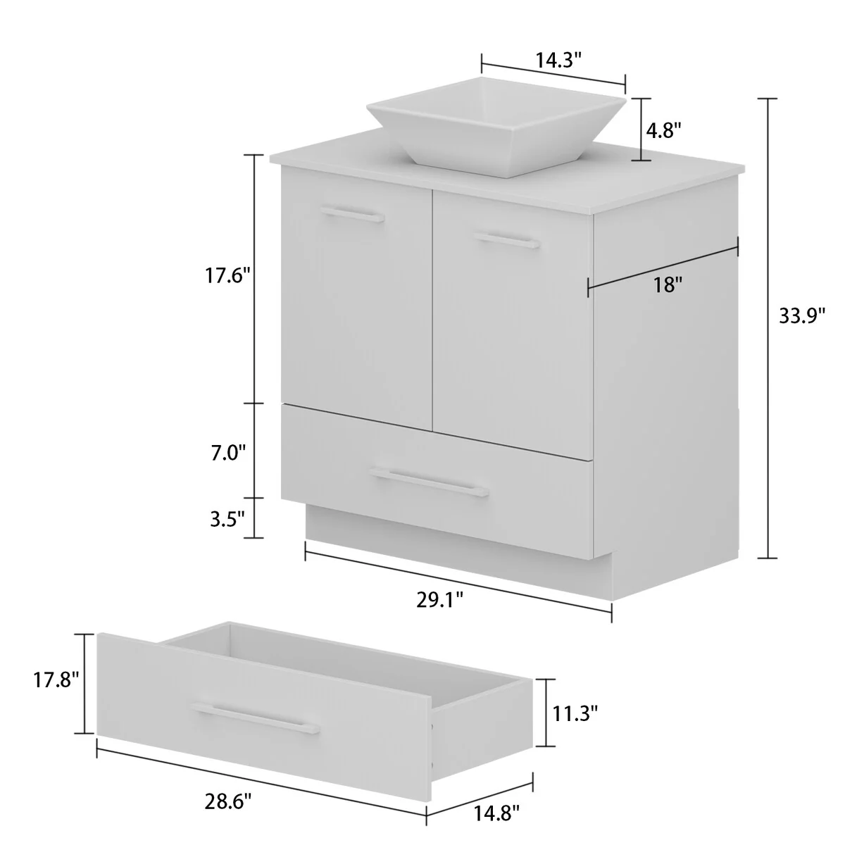Bathroom Vanity with Ceramic Basin and Modern Medicine Cabinet Combo