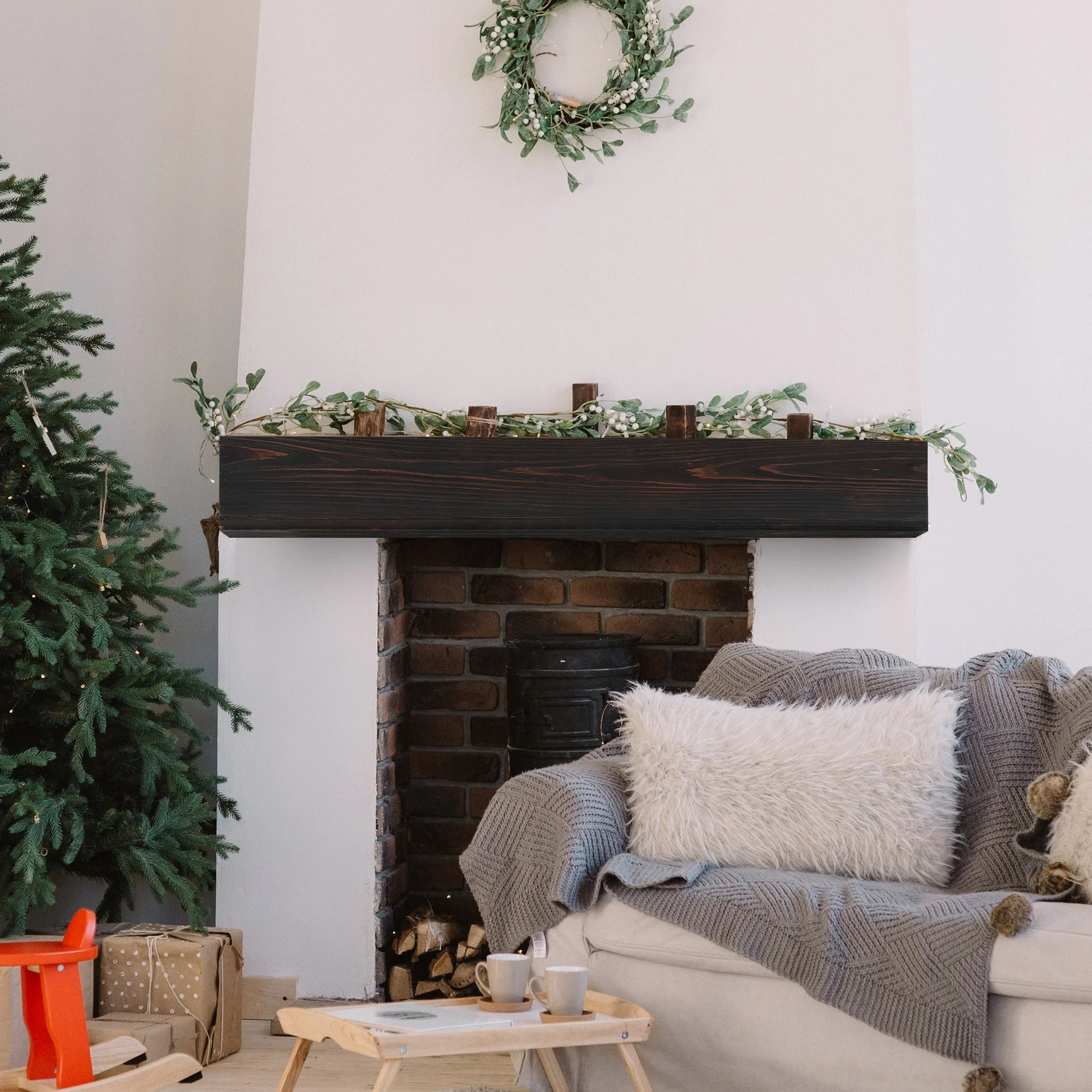 Rustic Wood Fireplace Mantel,Wall-Mounted and Floating Shelf