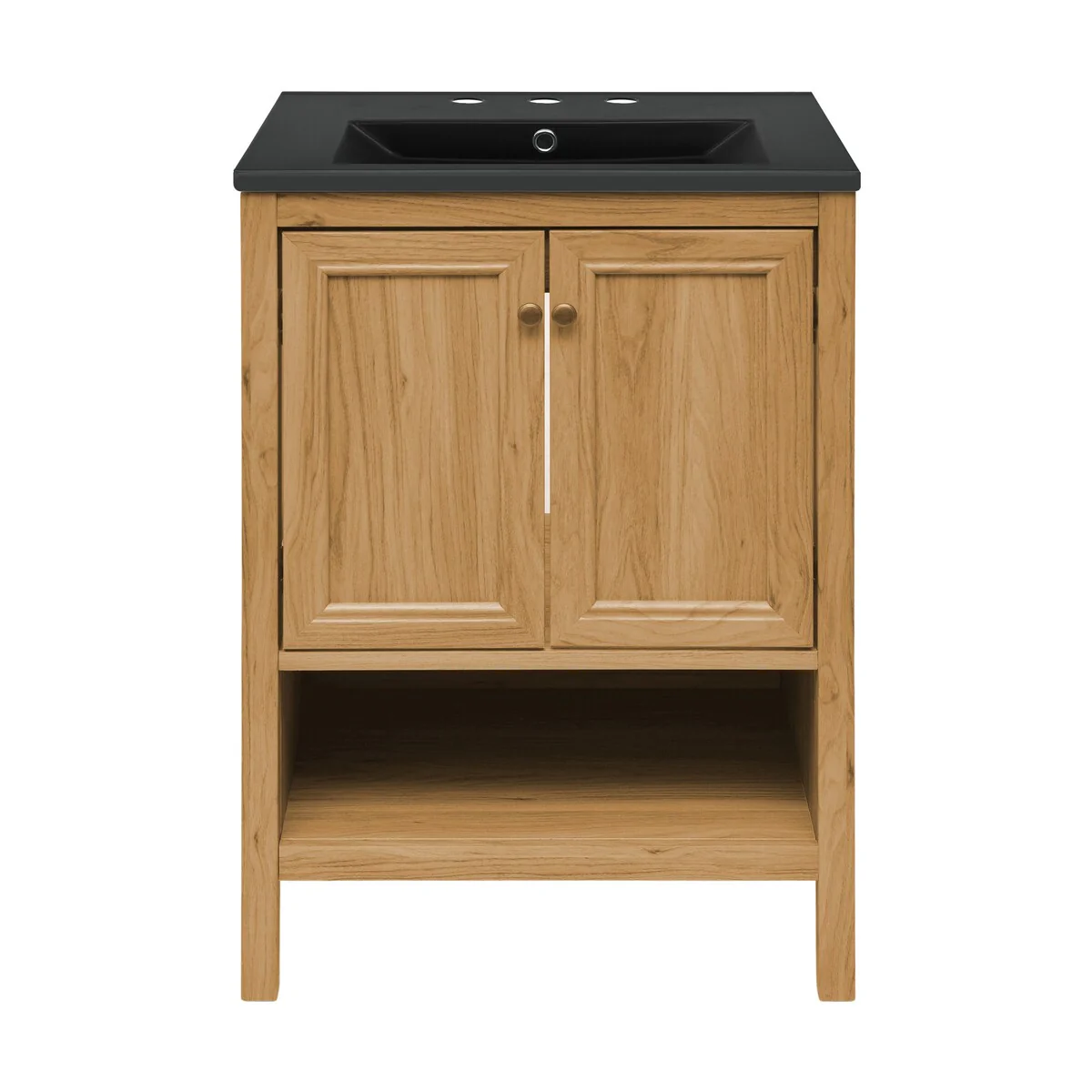 Chteau 24 In. Natural Oak Bathroom Vanity With Black, 3-Hole Ceramic Sink Top