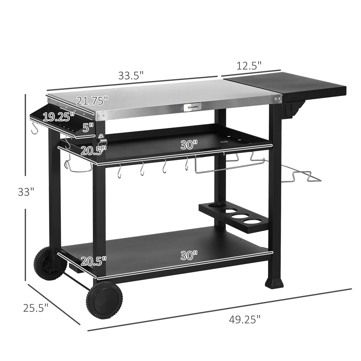 Outsunny Outdoor Grill Cart with Foldable Side Table,Pizza Oven Stand
