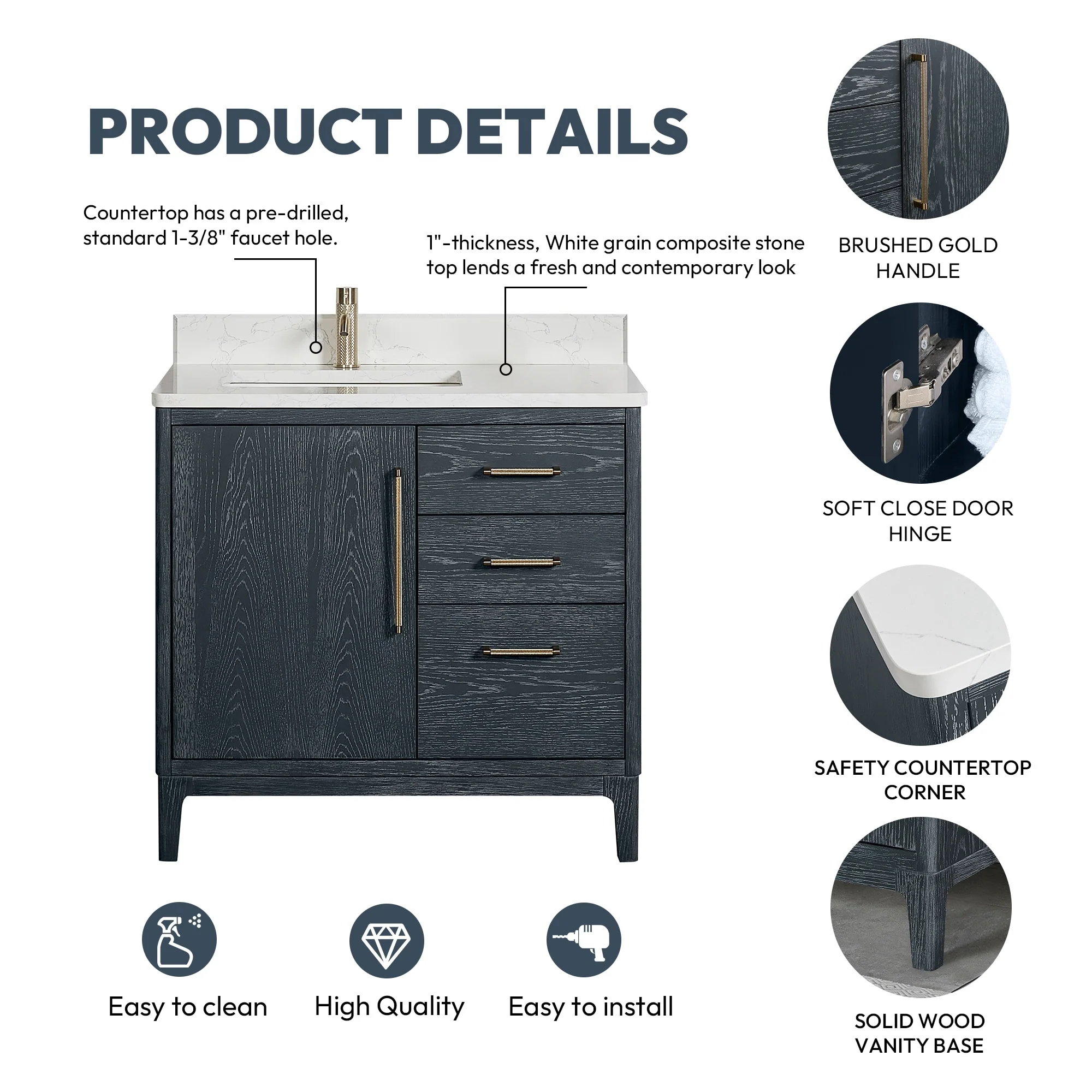 Gara Single Bath Vanity with Composite Stone Top and Mirror