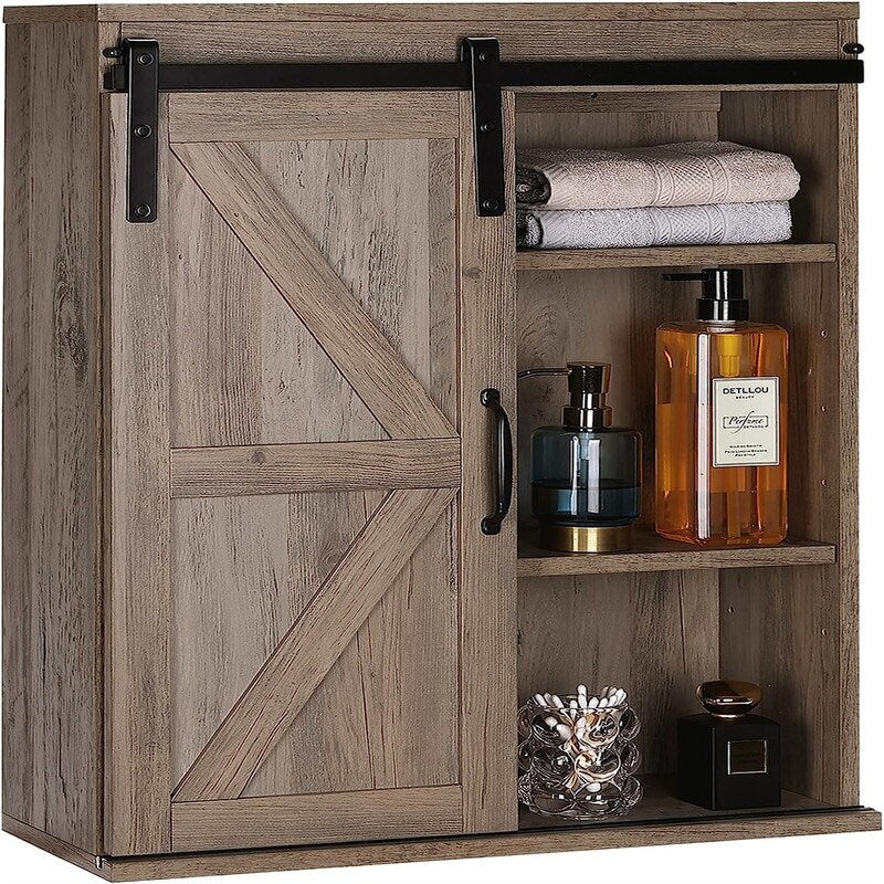Wood Wall Storage Bathroom Cabinet - 21.7