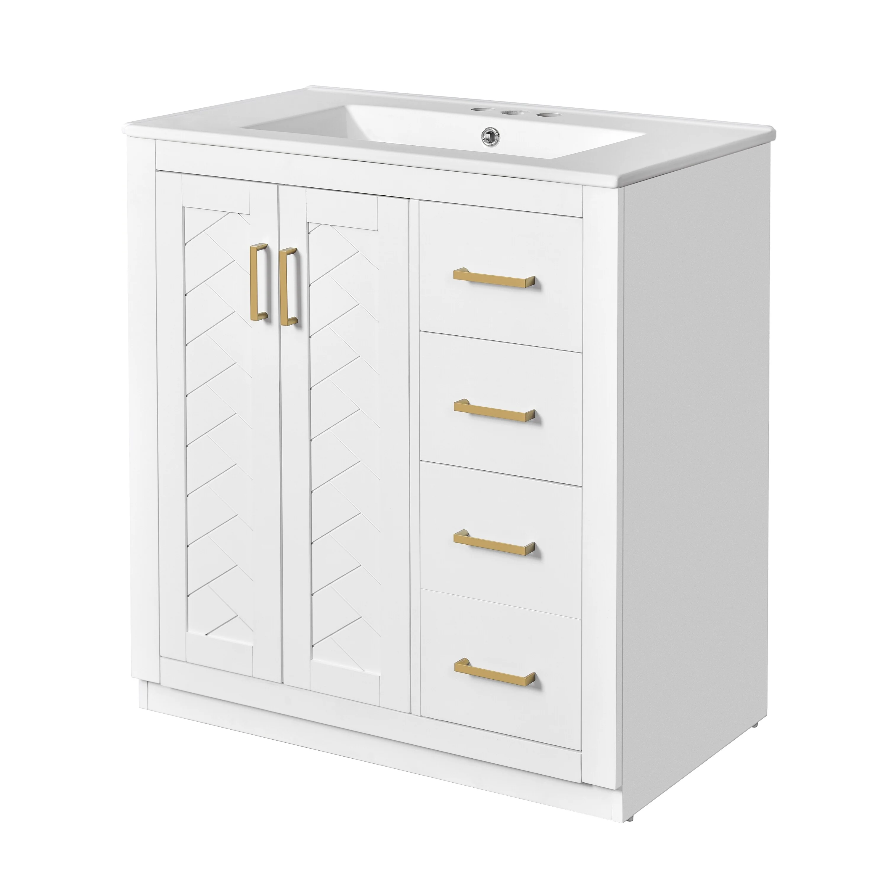 30'' Bathroom Vanity with Ceramic Sink Combo, Bathroom Storage Cabinet Vanity Set with 3 Drawers& Soft Closing Doors