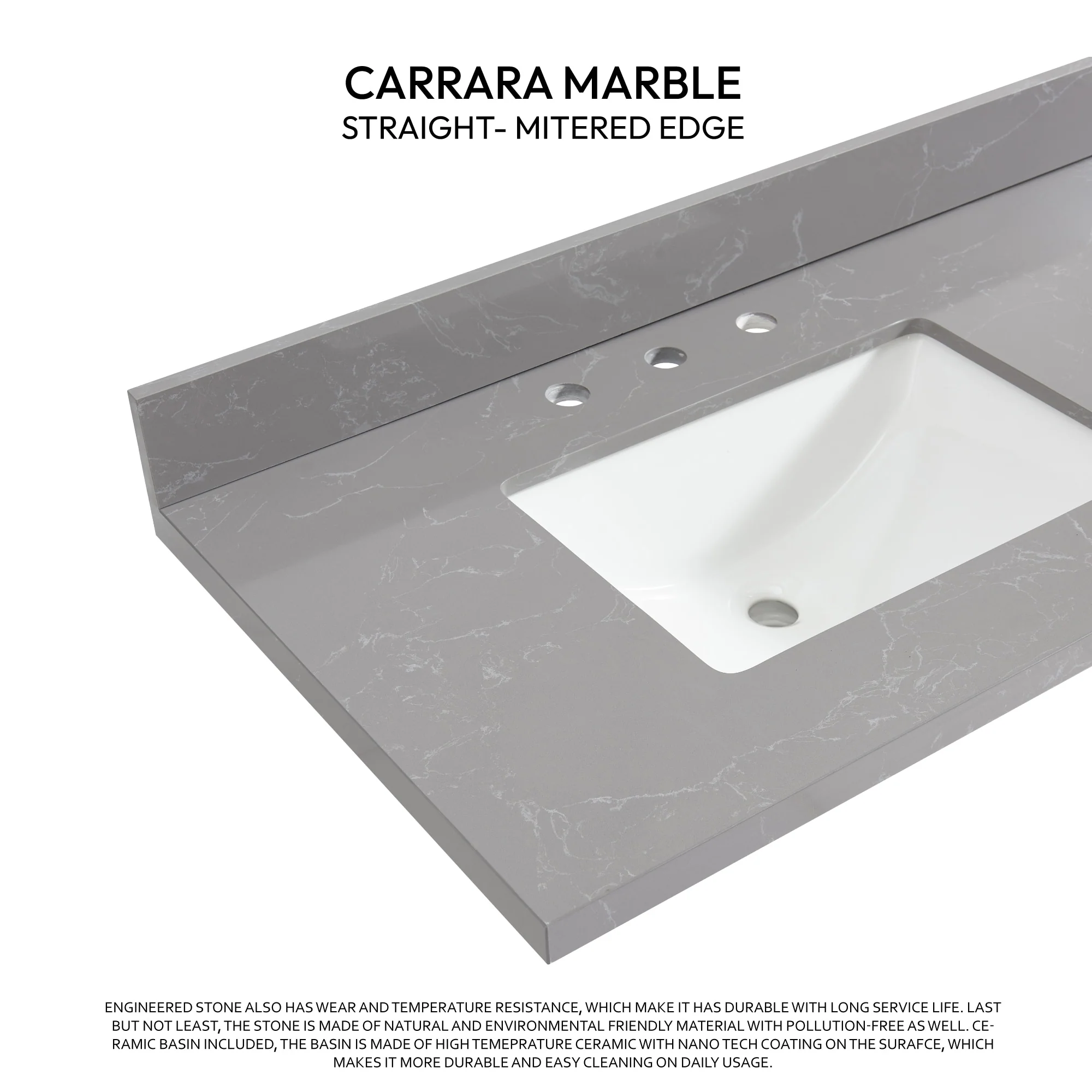 Jaen Composite Stone Vanity Top with White Rectangular Sink