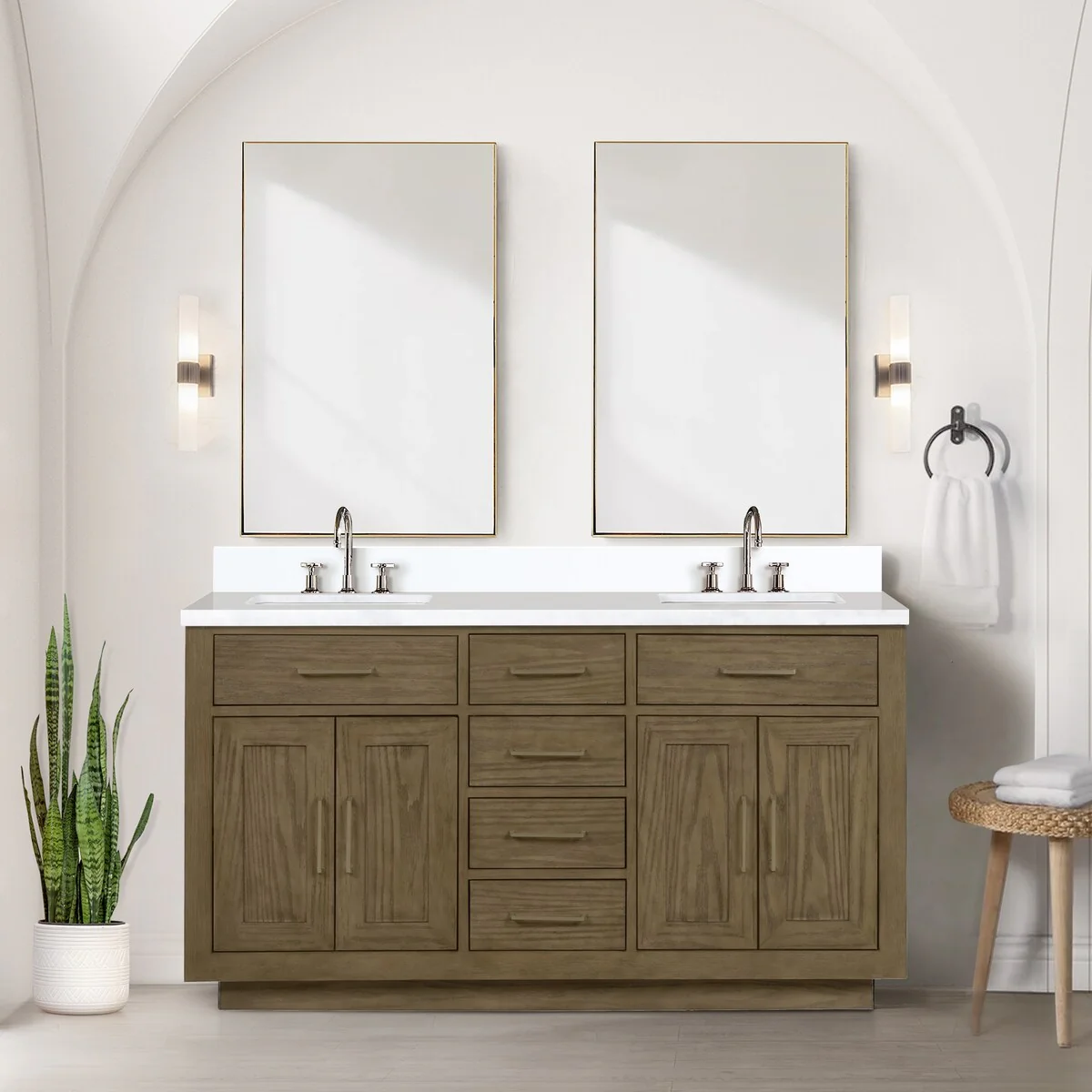 Abbey 60 in W x 22 in D Black Oak Double Bath Vanity and Cultured Marble Top