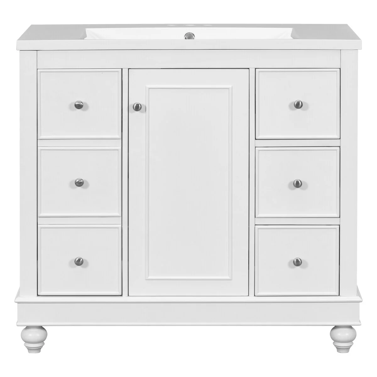 36 in. W Freestanding Bath Vanity with White Resin Sink,4 Drawers and 1 Door