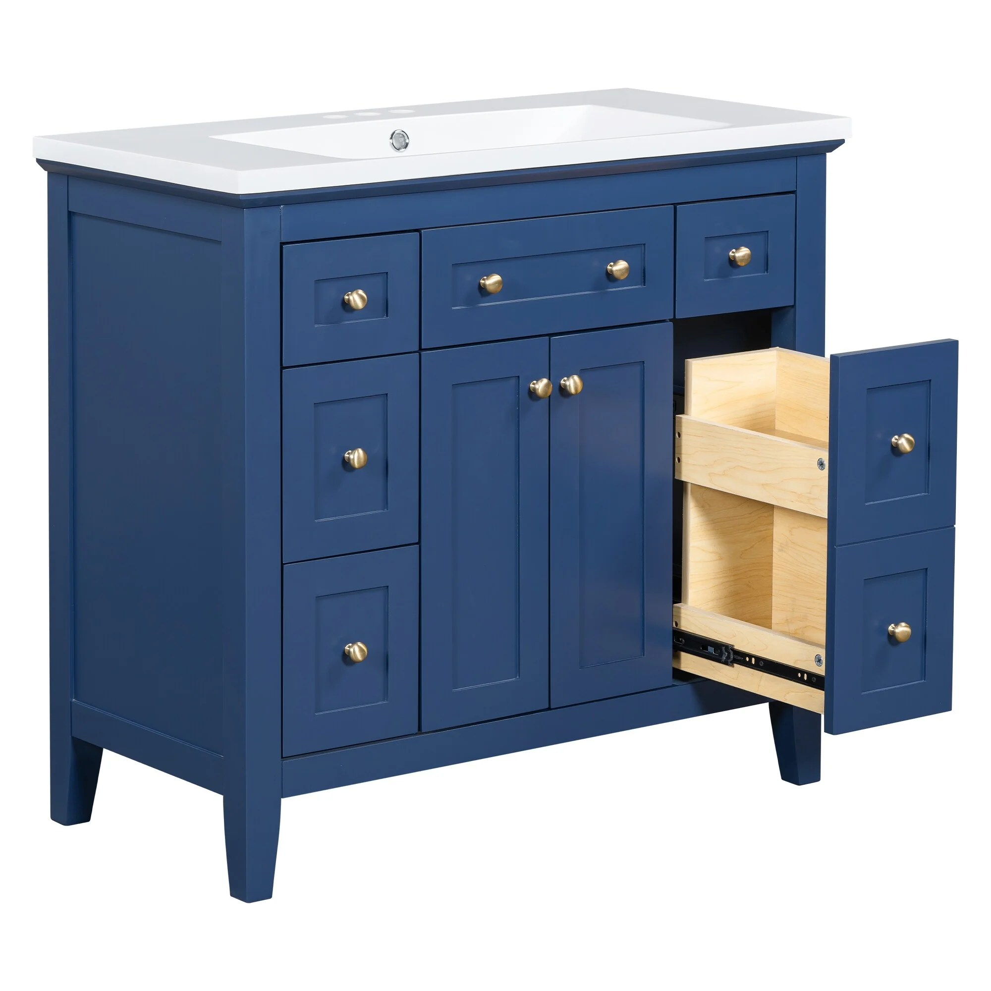 Modern Freestanding Single Bathroom Cabinet with 6 Drawers 2 Cabinets