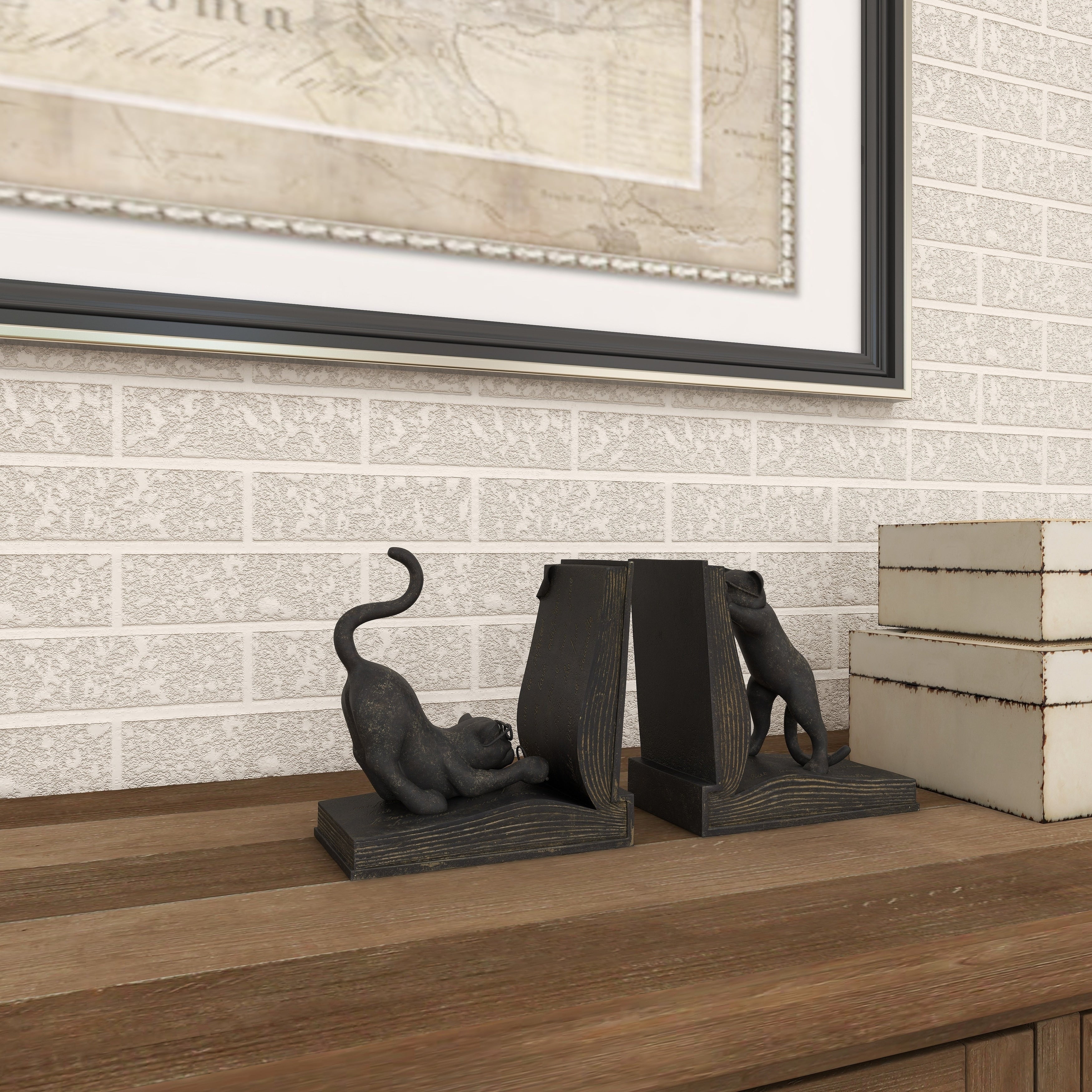 Black Polystone Eclectic Bookends Animals (Set of 2)
