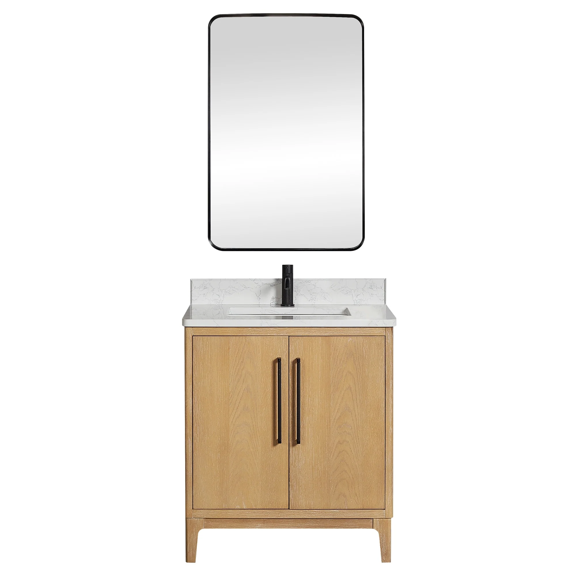 Gara Single Bath Vanity with Composite Stone Top and Mirror