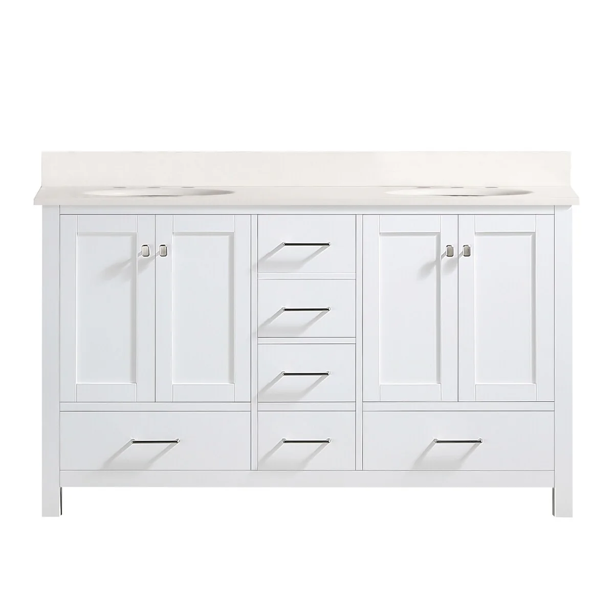 BATHLET 60 inch Quartz Countertop Double Sink Bathroom Vanity Set