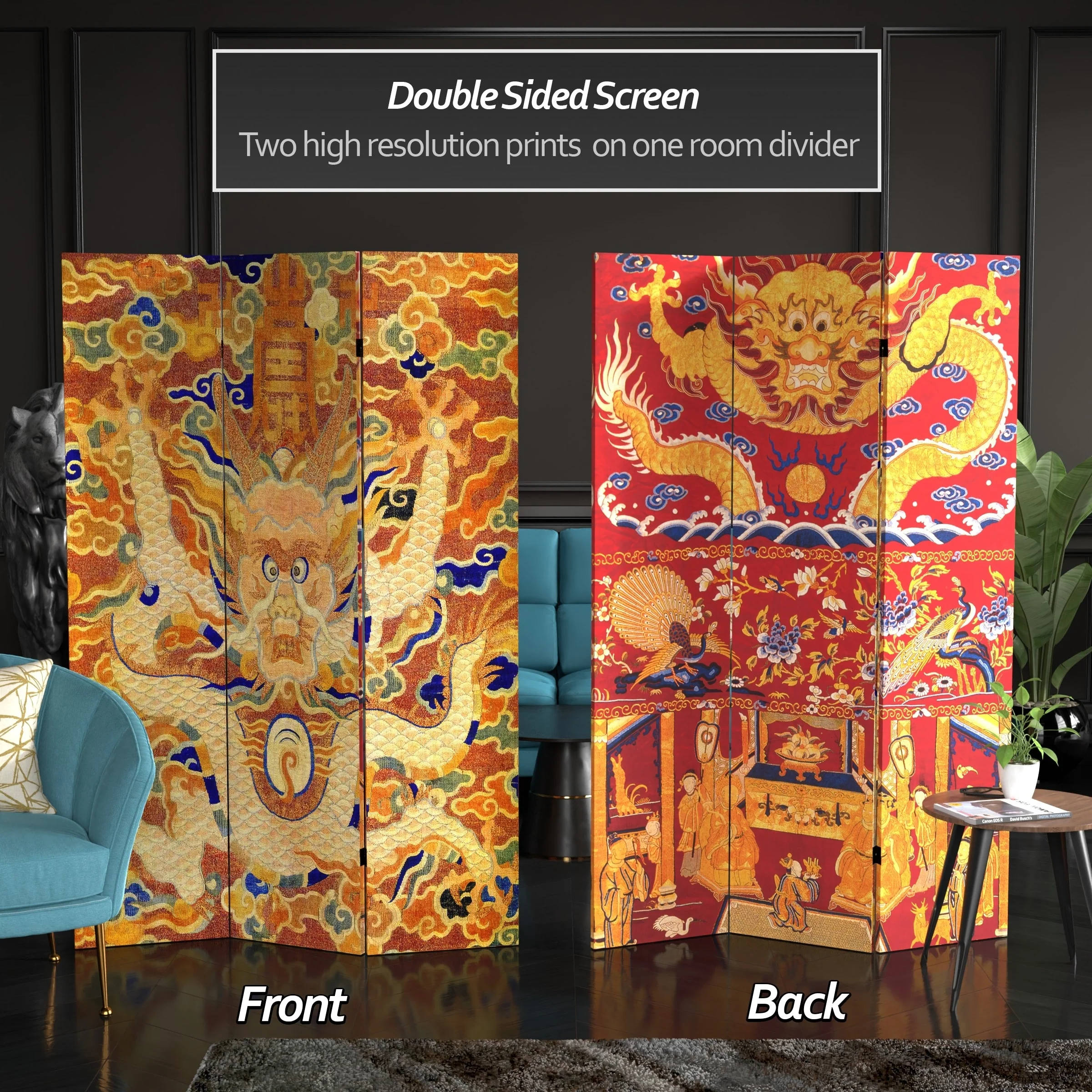 Handmade 6' Dragon of the Red Chamber Double Sided Room Divider