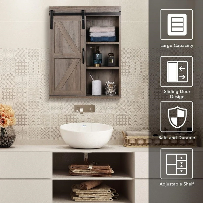 Wood Wall Storage Bathroom Cabinet - 21.7