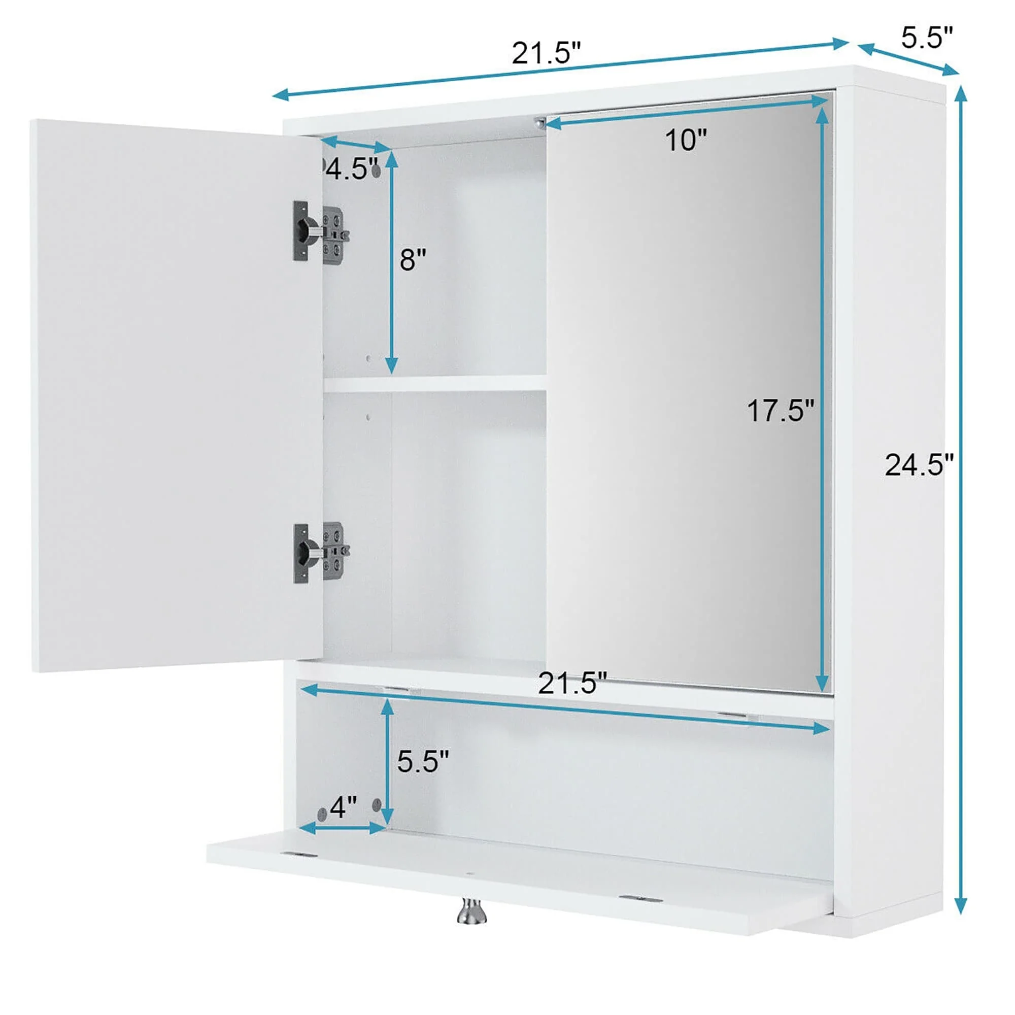 Wall Mounted Mirror Door Cabinet Bathroom Cabinet Adjustable Shelf