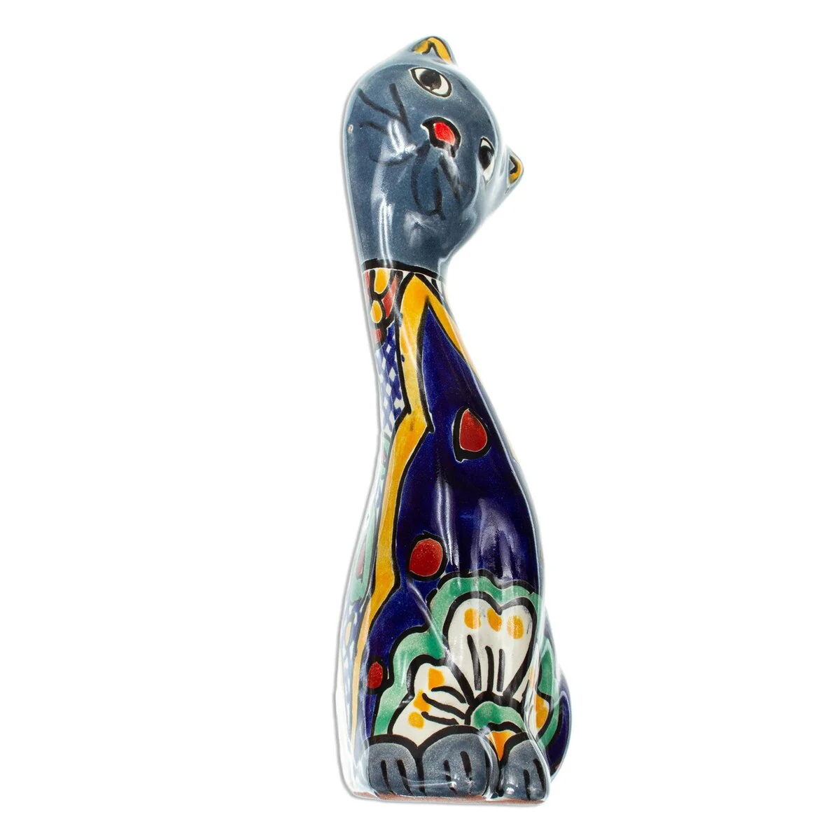 Novica Handmade Blue Talavera Cat Ceramic Statuette