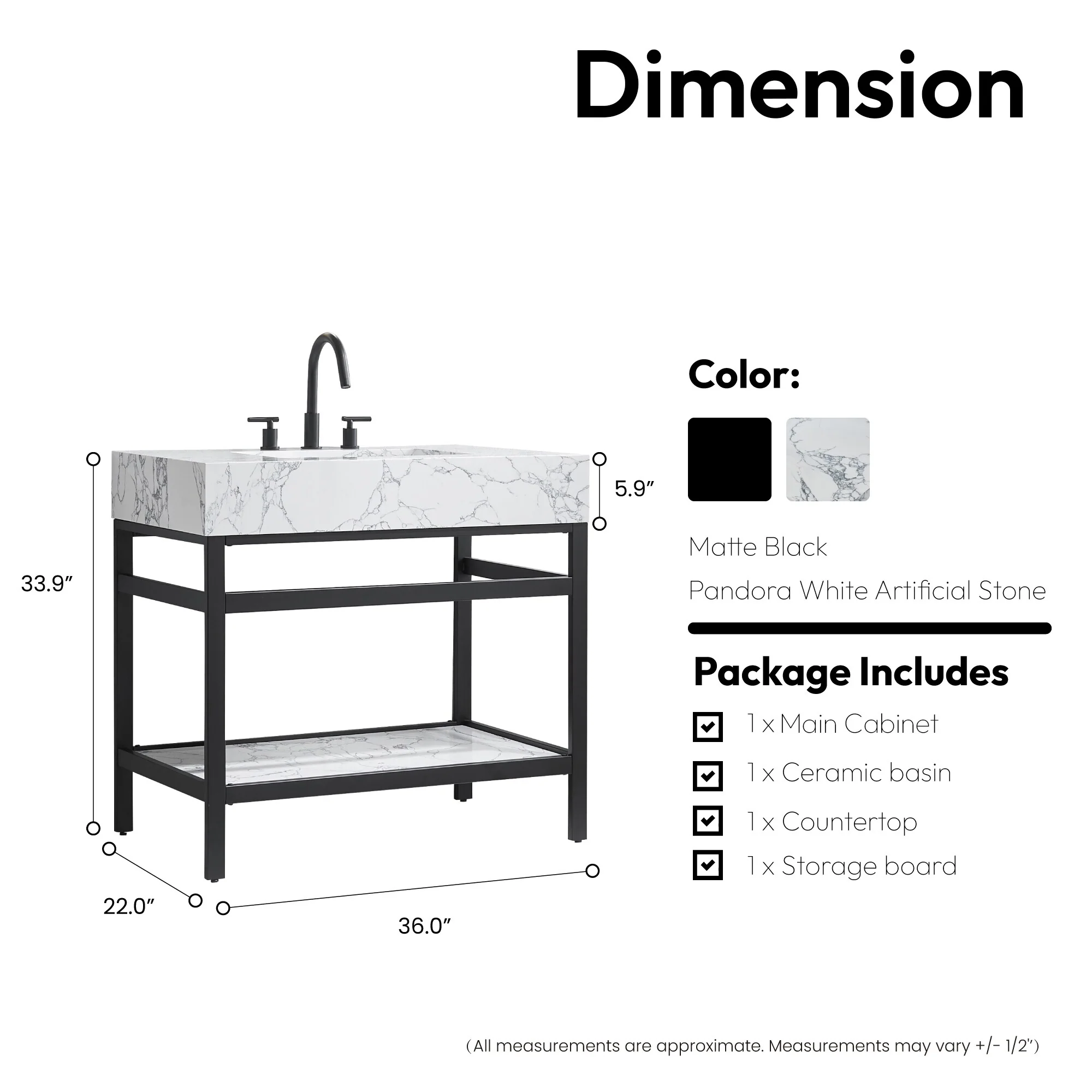 Ecija Bath Vanity, Metal Support with Composite Stone Top, no Mirror