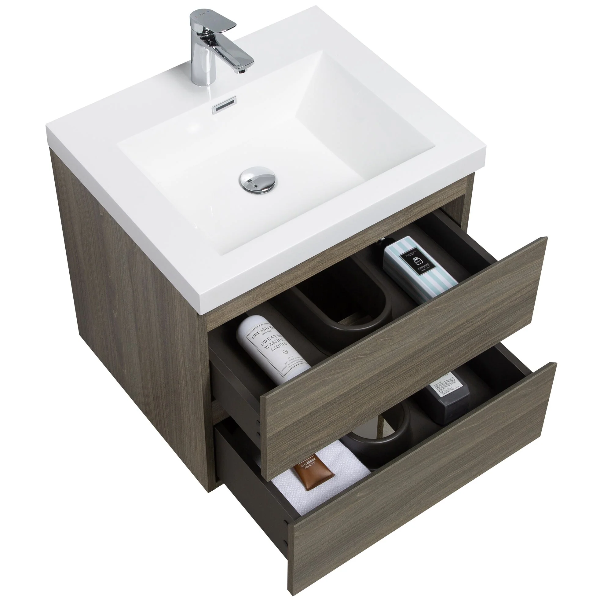 MDF Floating Bathroom Vanity with Integrated Resin Sink
