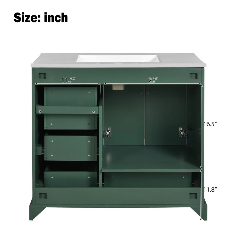 36-Inch Classic Bath Vanity Set – Ceramic Vessel Sink, Blue Two-Door Cabinet with Soft-Close Hinges & Four Storage Drawers