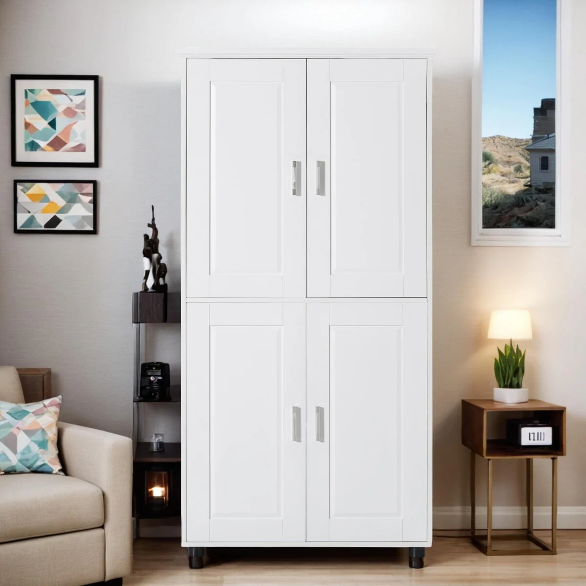 Tall and Wide Bathroom Floor Storage Cabinet