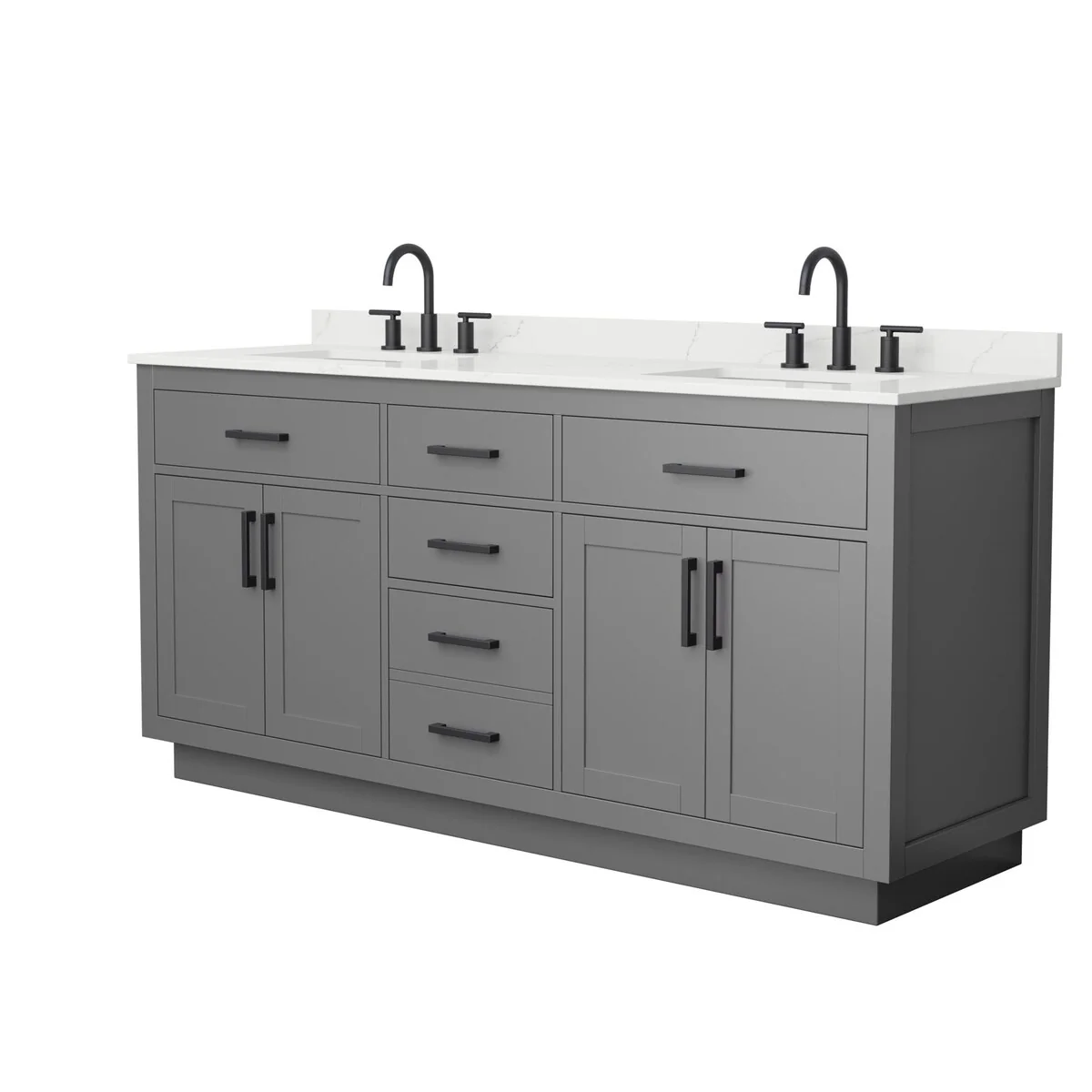 Beckett TK 72-inch Double Vanity, 3 Hole Quartz Top