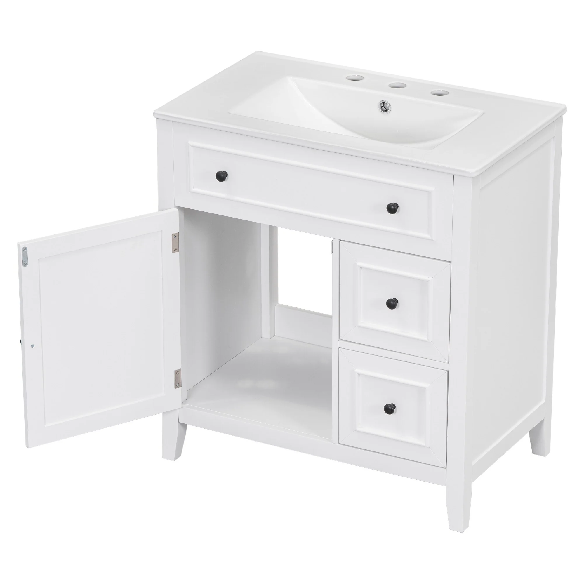 30'' Solid Wood Bathroom Vanity with Cabinet, 2 Drawers, and Ceramic Sink