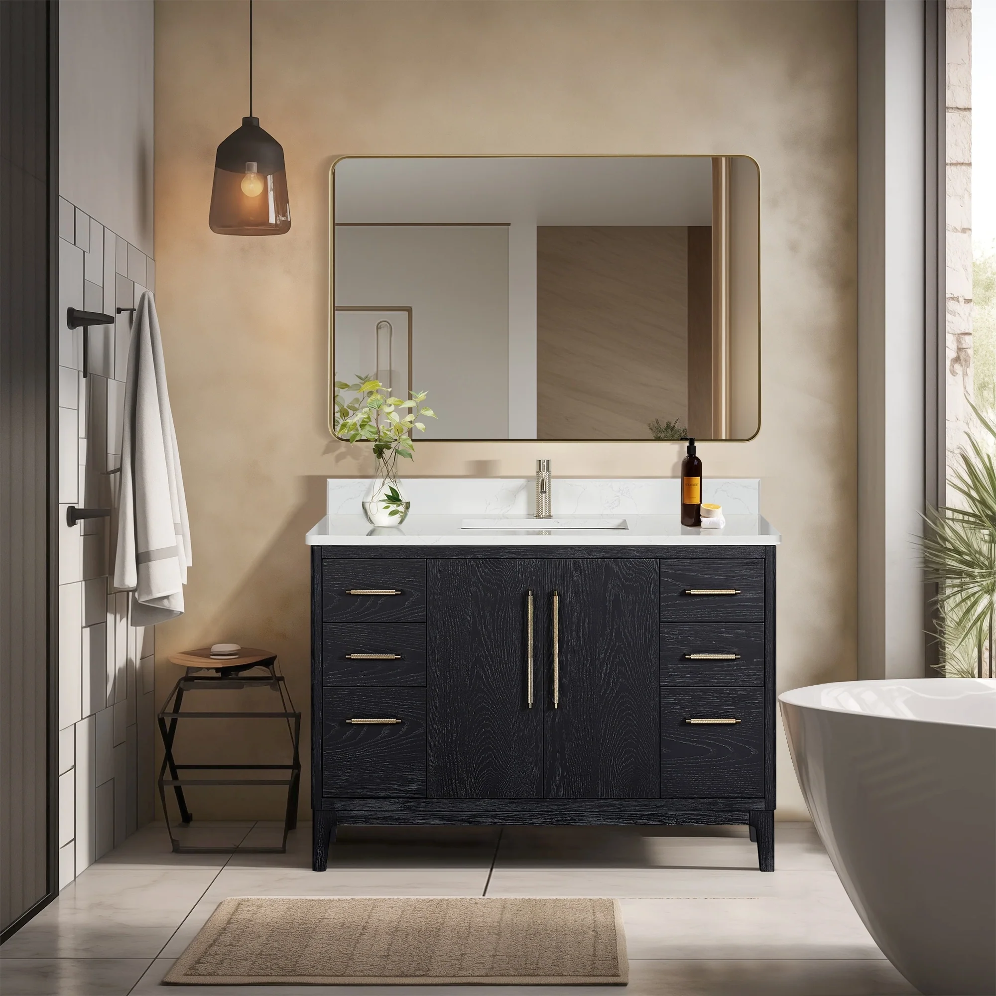 Gara Single Bath Vanity with Composite Stone Top and Mirror