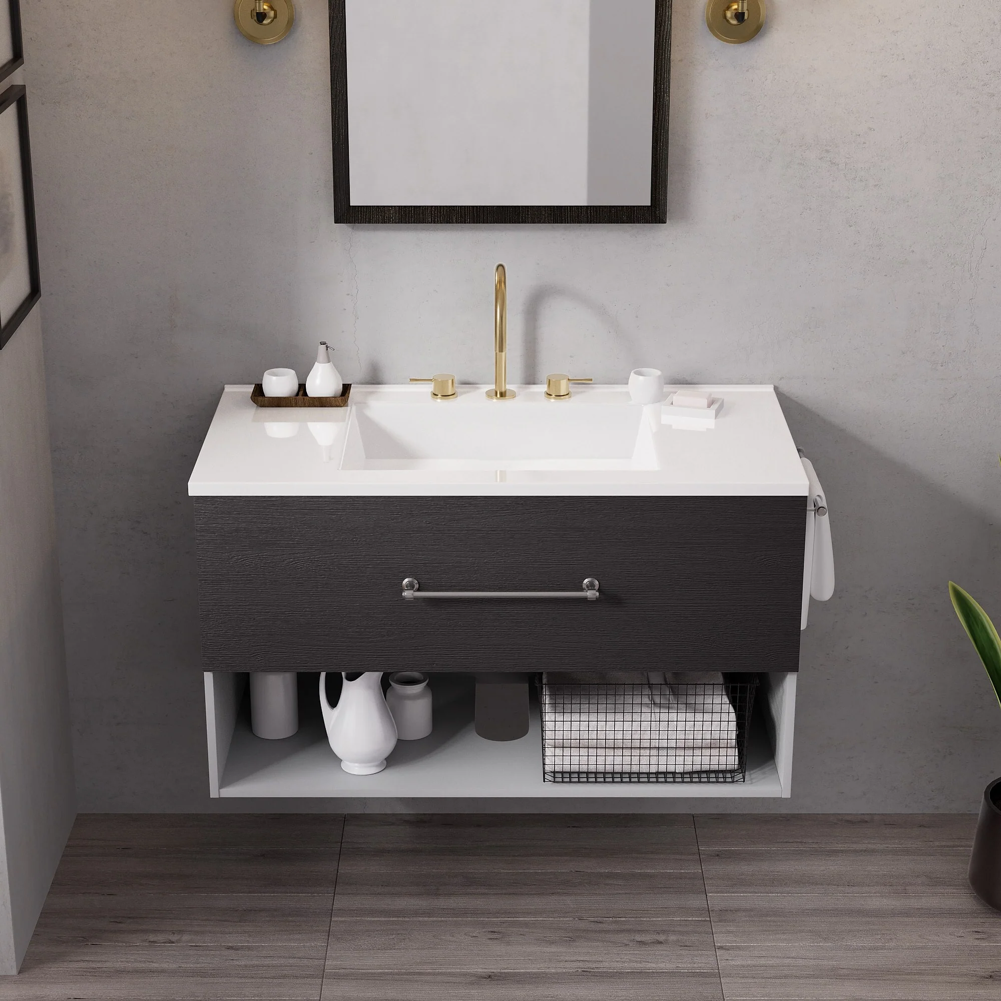 36-Inch Minimalist MDF Bathroom Vanity with Sink – Sleek and Simple Design for Modern Spaces