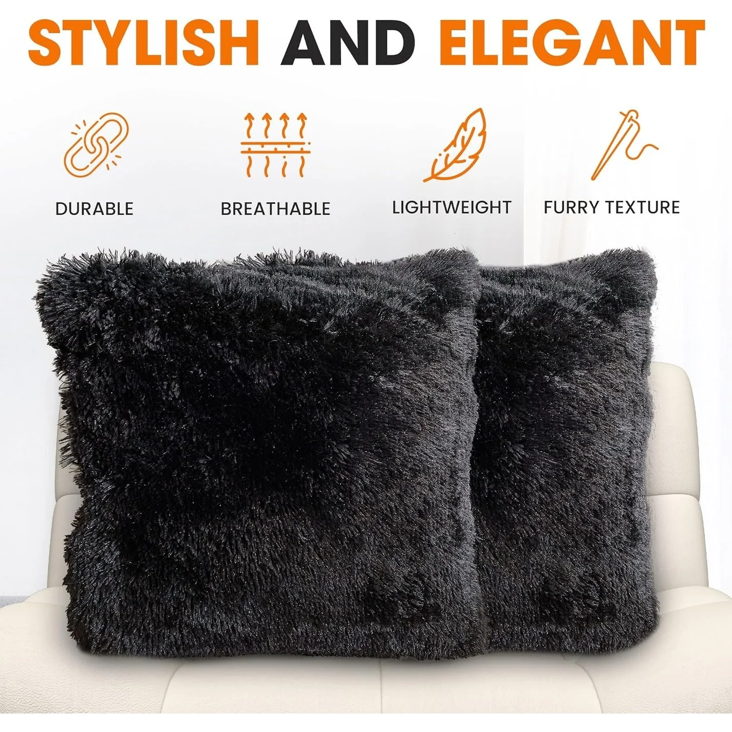 Cheer Collection Shaggy Long Hair Throw Pillows (Set of 2)