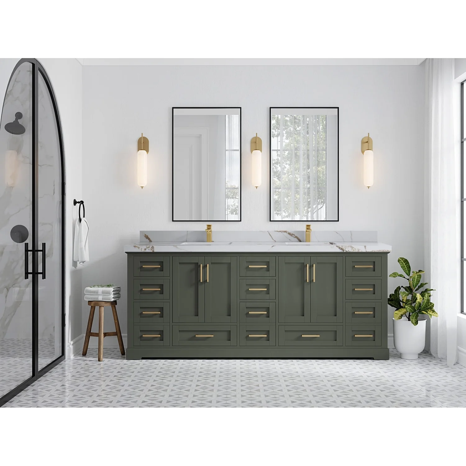 Willow Collection 84 in W x 22 in D x 36 in H Boston Double Bowl Sink Bathroom Vanity with Countertop