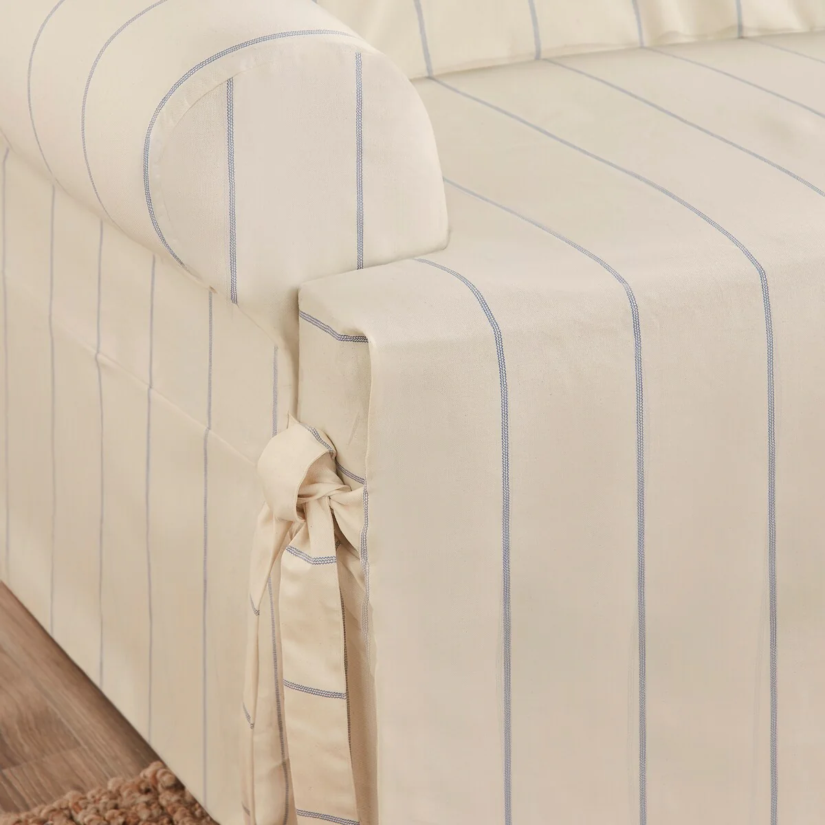 SureFit Heavyweight Cotton Duck 1 Piece T-Cushion Loveseat Cover with Seat Elastic