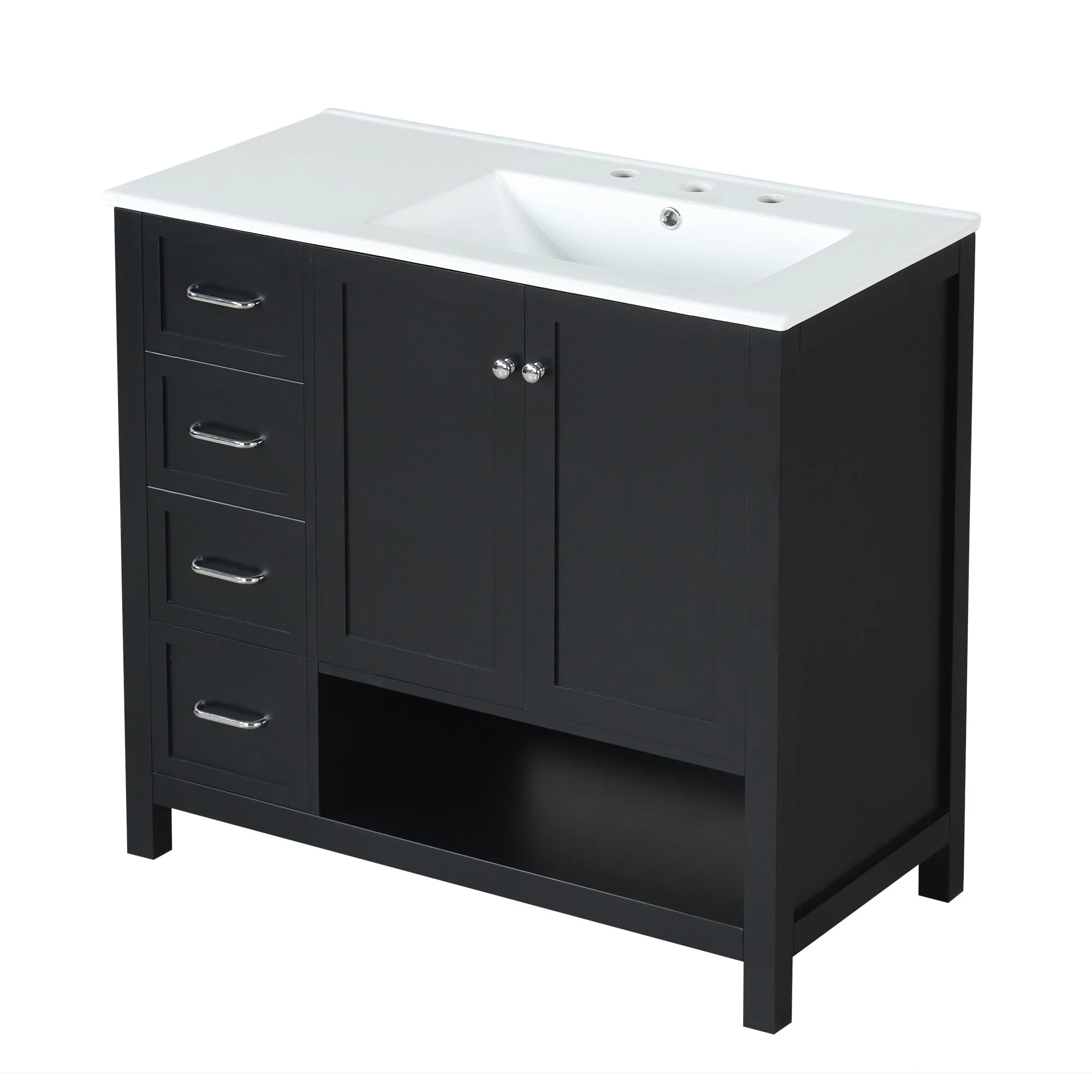 Bathroom Vanity with Ceramic Sink, Bathroom Storage Cabinet with 2 Drawers, Bathroom Vanity with 1 Tip-Out Drawer and 1 Door