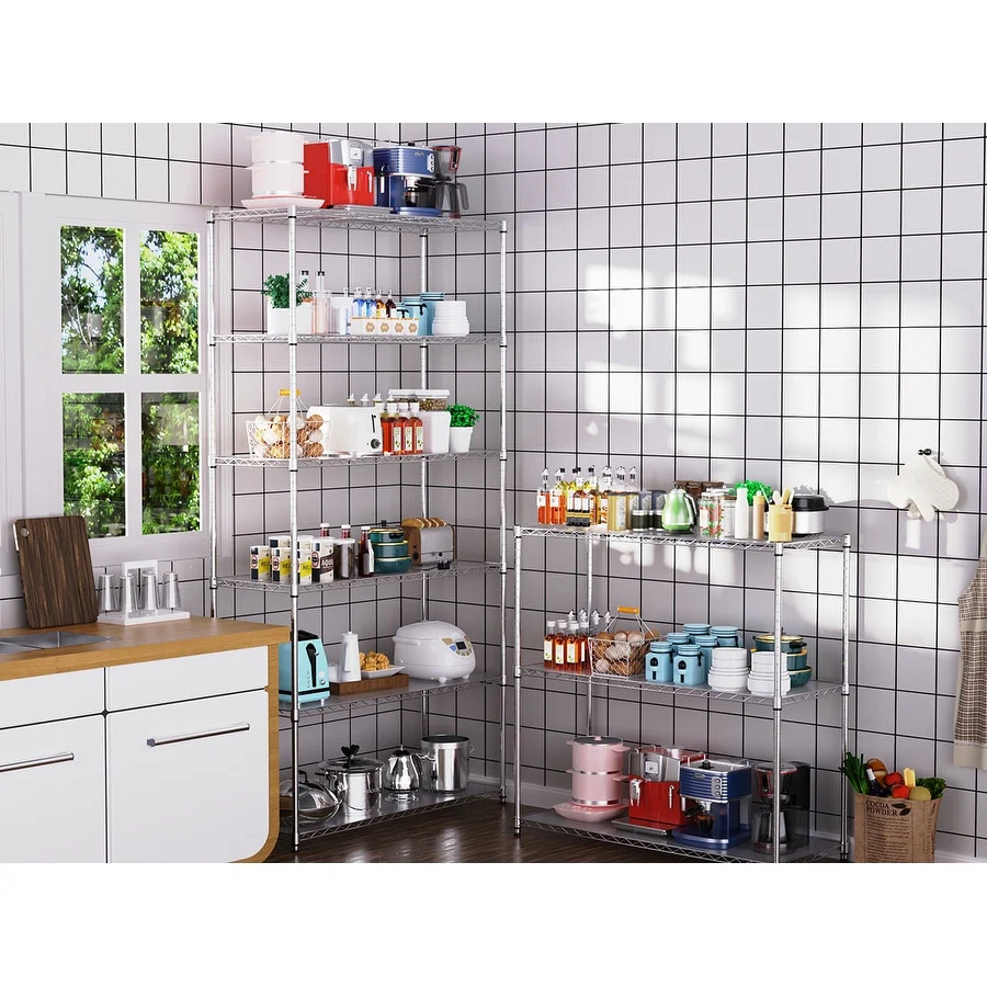 Wire Shelving Unit with Three Shelves (Set of 2)