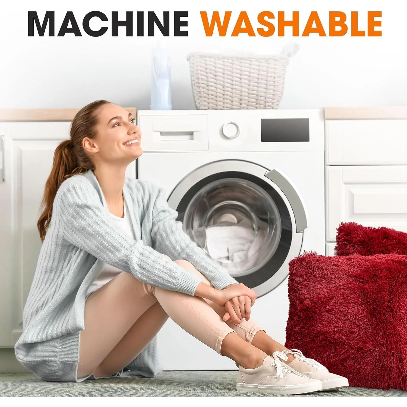 Cheer Collection Shaggy Long Hair Throw Pillows (Set of 2)