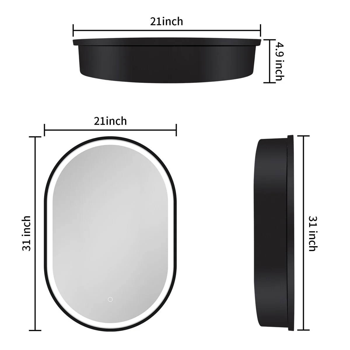 LED Oval Black Metal Framed Wall mount Bathroom Medicine Cabinet