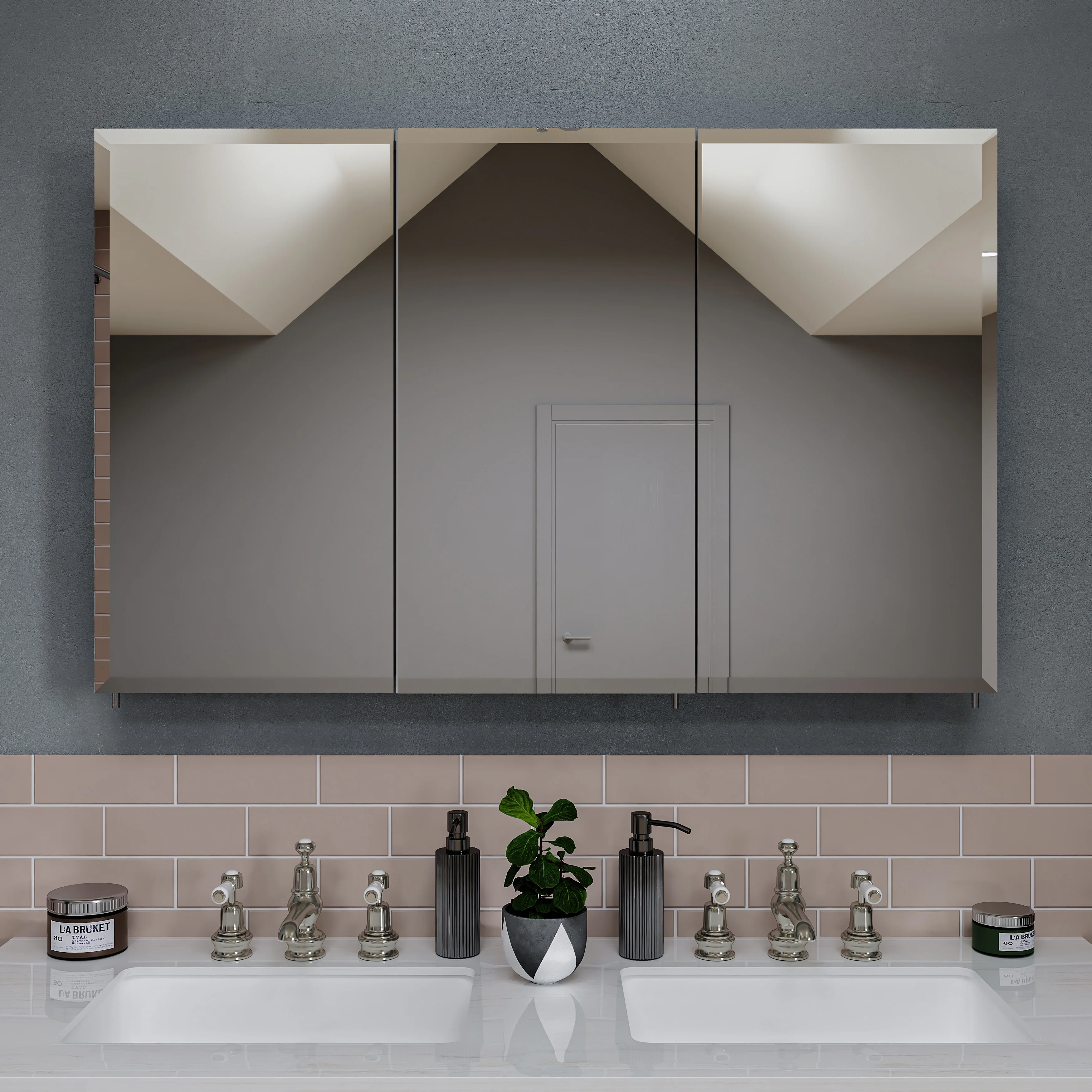 Croydex Potomac Large Modern, Triple Door White Steel, Surface Mount Medicine Cabinet with Mirrors - 30 x48