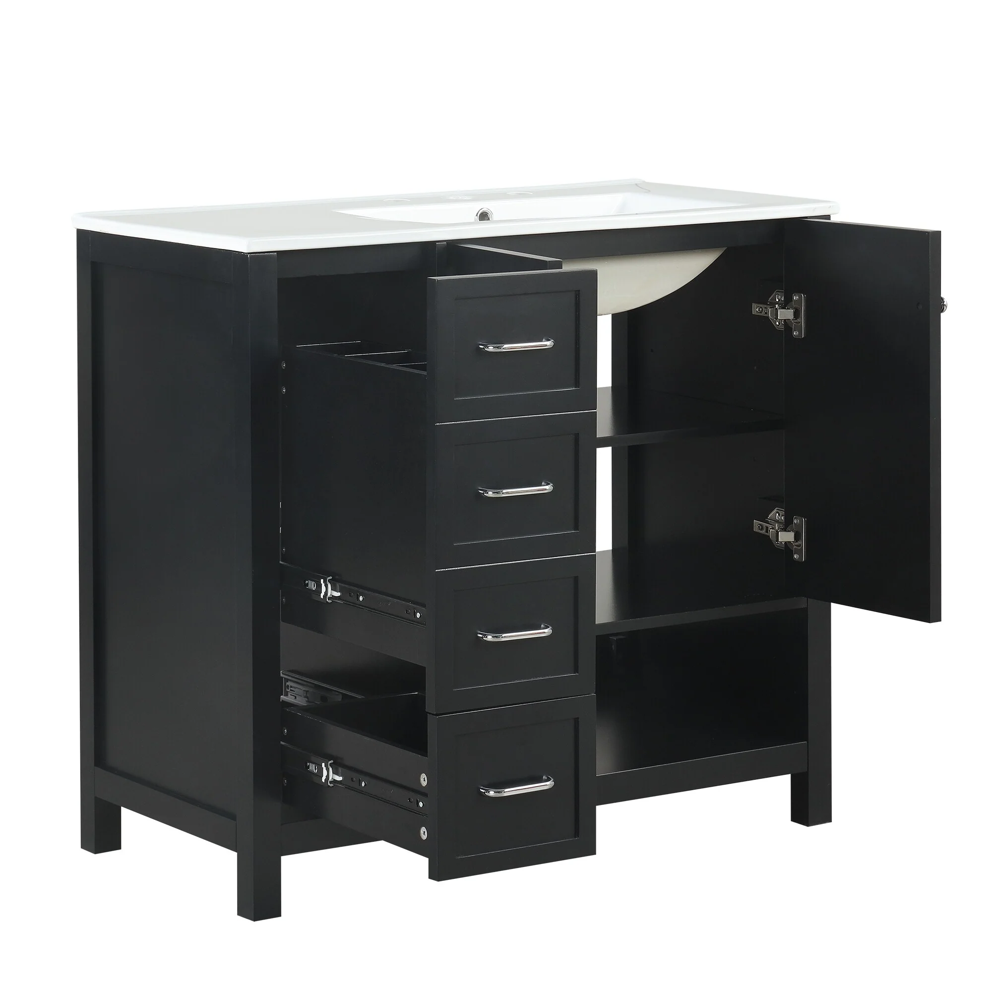 Bathroom Vanity with Ceramic Sink, Bathroom Storage Cabinet with 2 Drawers, Bathroom Vanity with 1 Tip-Out Drawer and 1 Door