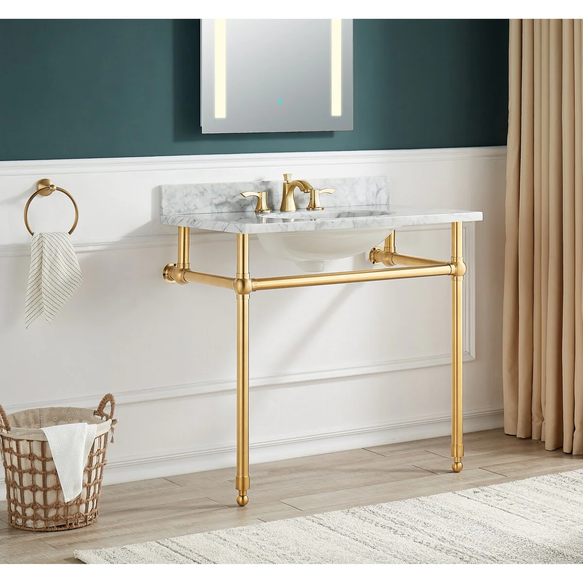 Verona 34.5 in. Rust-Resistant Stainless Steel Console Sink Frame in Brushed Gold with Mounting Hardware