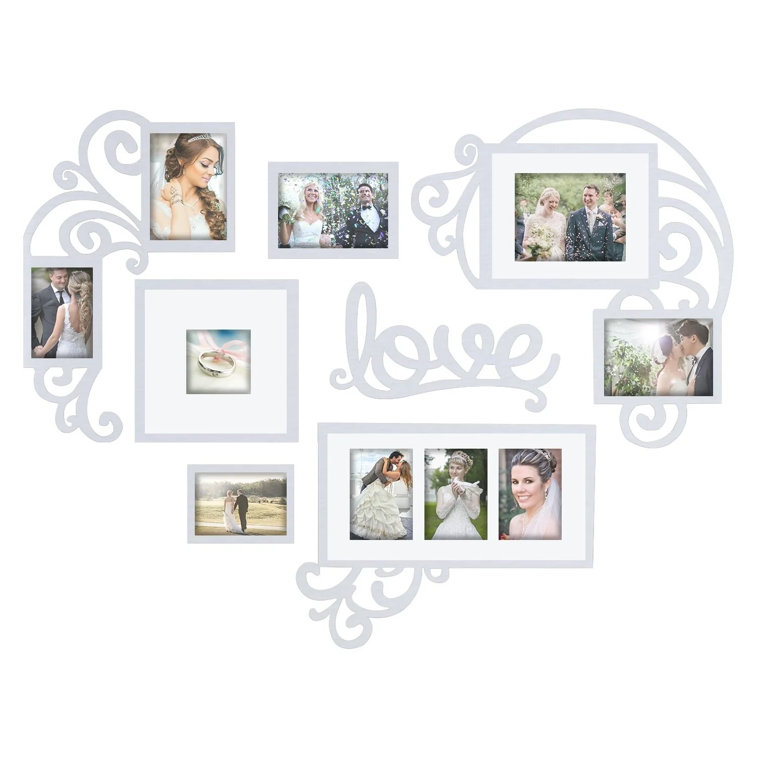 Heart Shaped Family Photo Frame Collage Display Three 4x6 Photos White