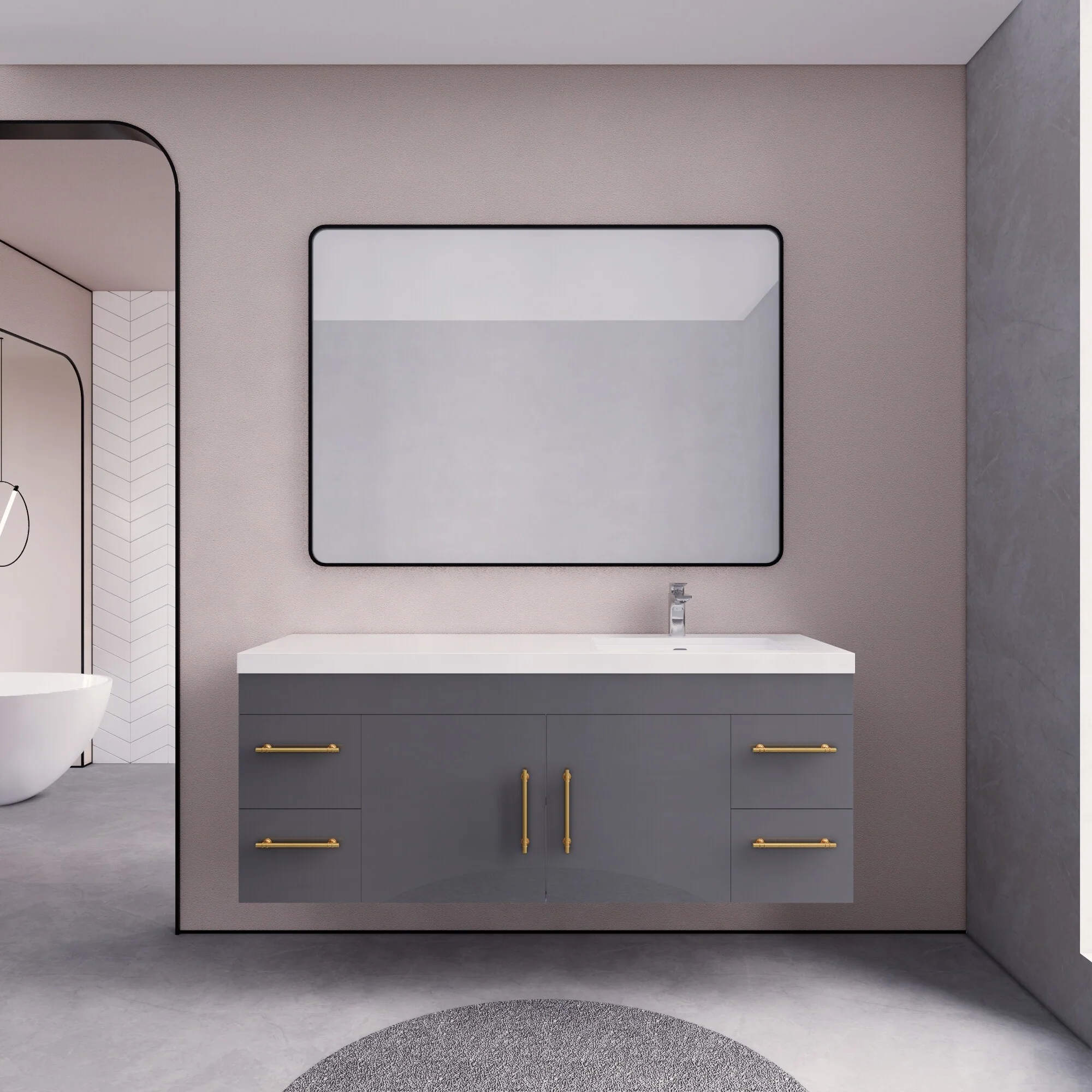 Eliza 60'' Wall Mounted Vanity with Single Sink on the Right