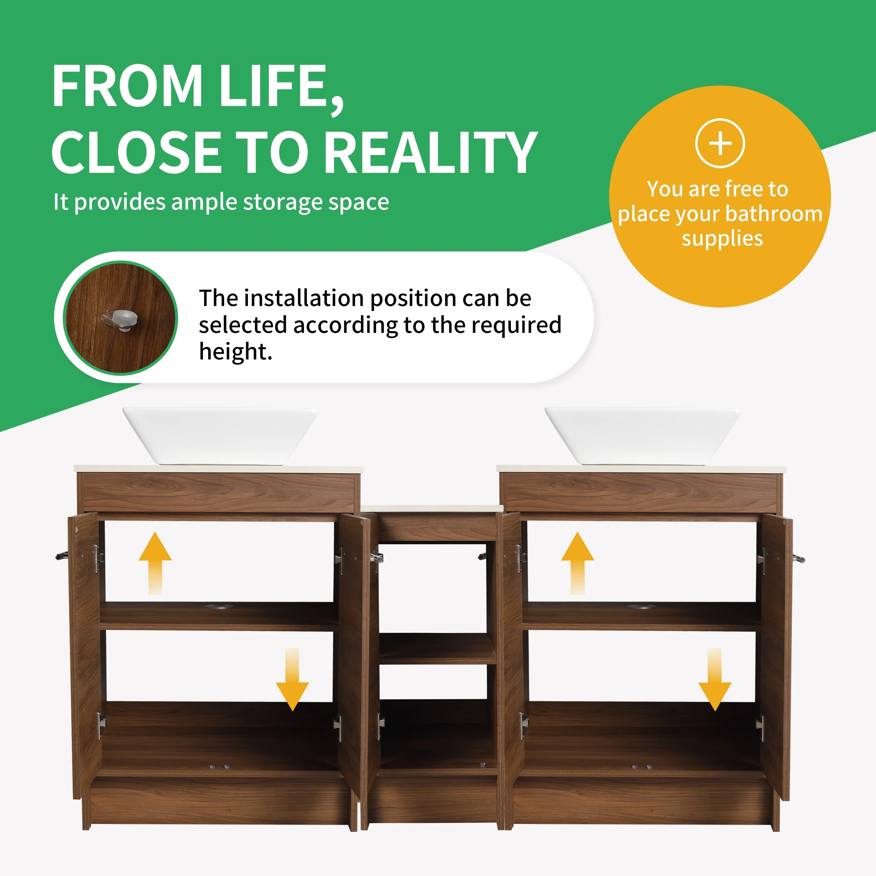 BNK 24/36/48/60 Inch Bathroom Vanity with Sink, Freestanding Bathroom Vanity with Soft Close Doors and Adjustable Shelf