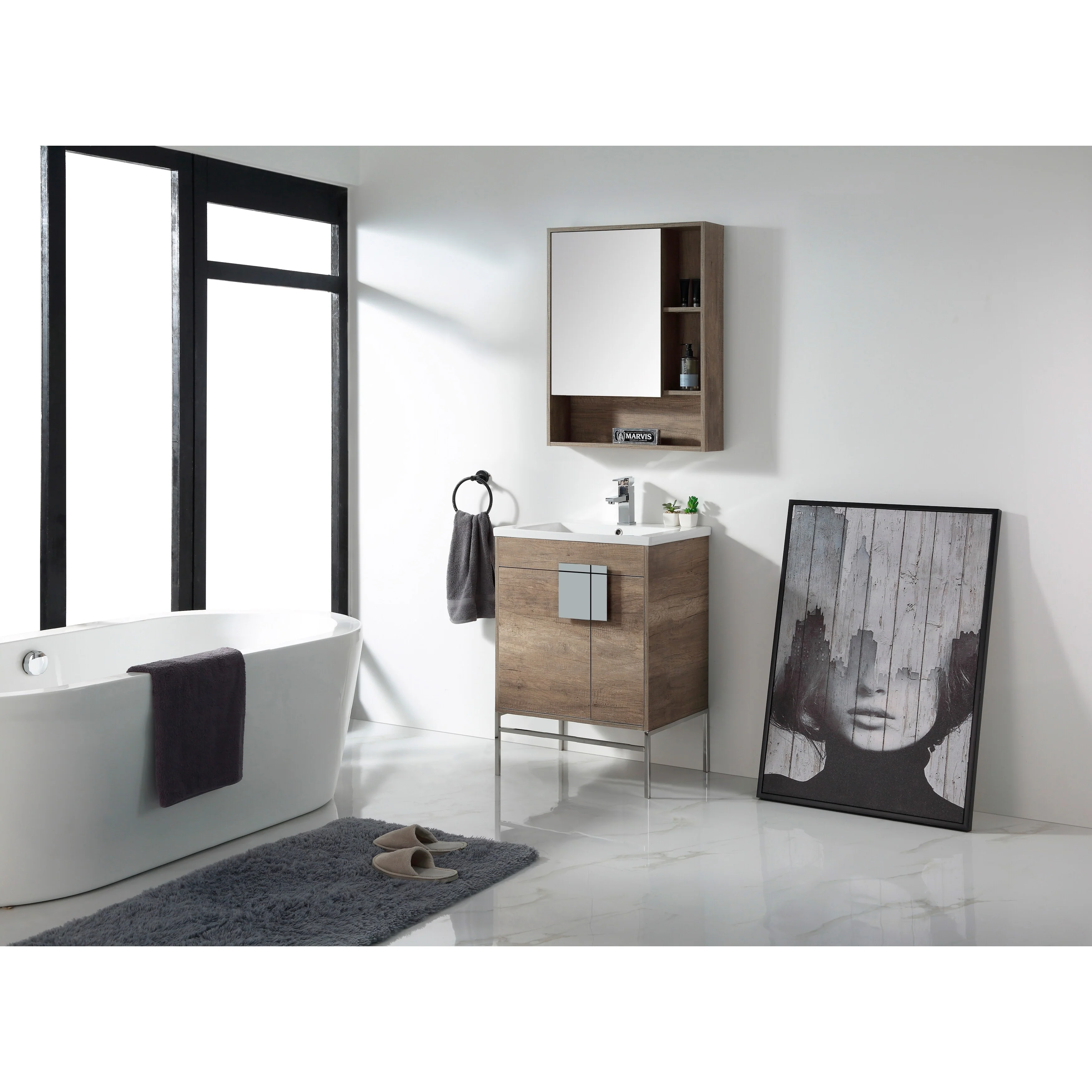 24-inch Modern Bathroom Vanity Set w/ Vitreous China Sink Top