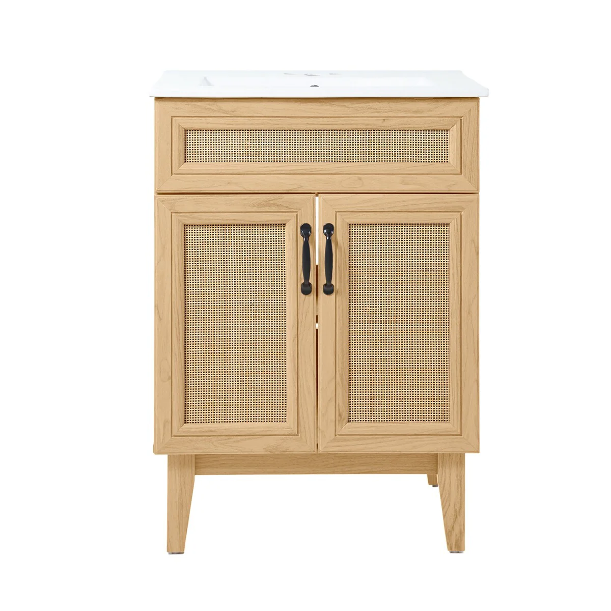 Ancillary Rattan Modern Farmhouse 2-Shelf Bath Vanity Cabinet Only (Sink Basin not Included), by JONATHAN Y