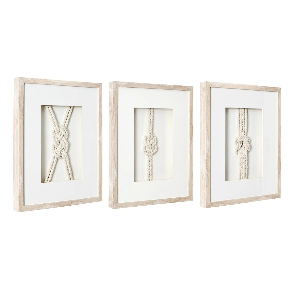 American Art Decor Naut Shore Framed Nautical Knots Wall Decor in Natural 3-piece set