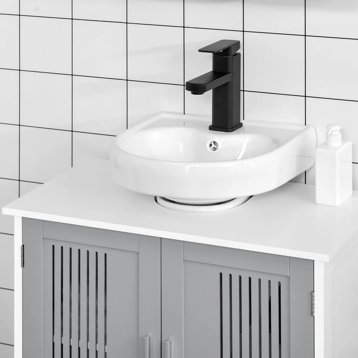 Under Sink Cabinet with 2 Doors, Pedestal Under Sink Bathroom Cupboard, Bathroom Vanity Cabinet with Adjustable Shelves