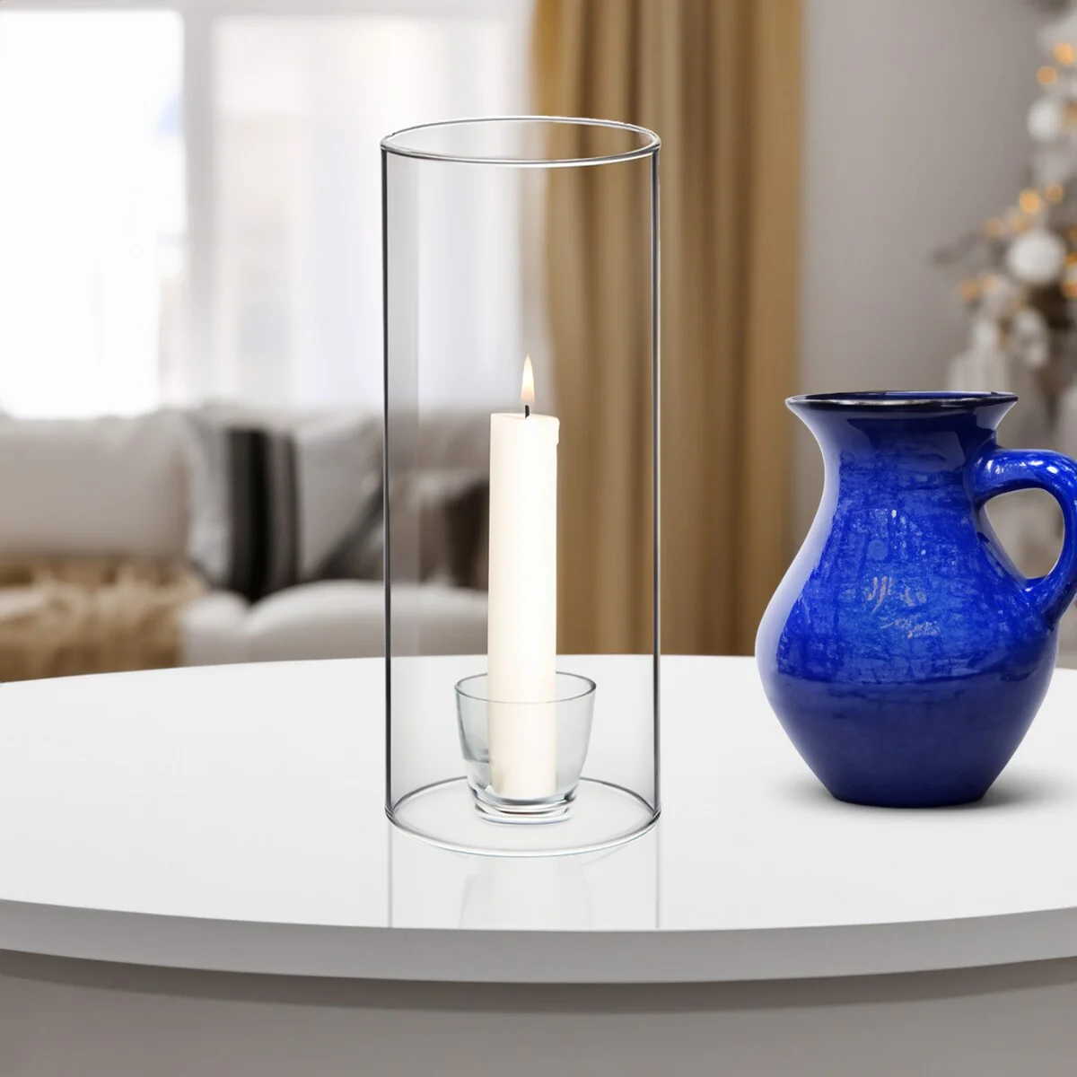 Clear Glass Cylinder Hurricane Chimney Tube, Candle Cover - 1 Piece