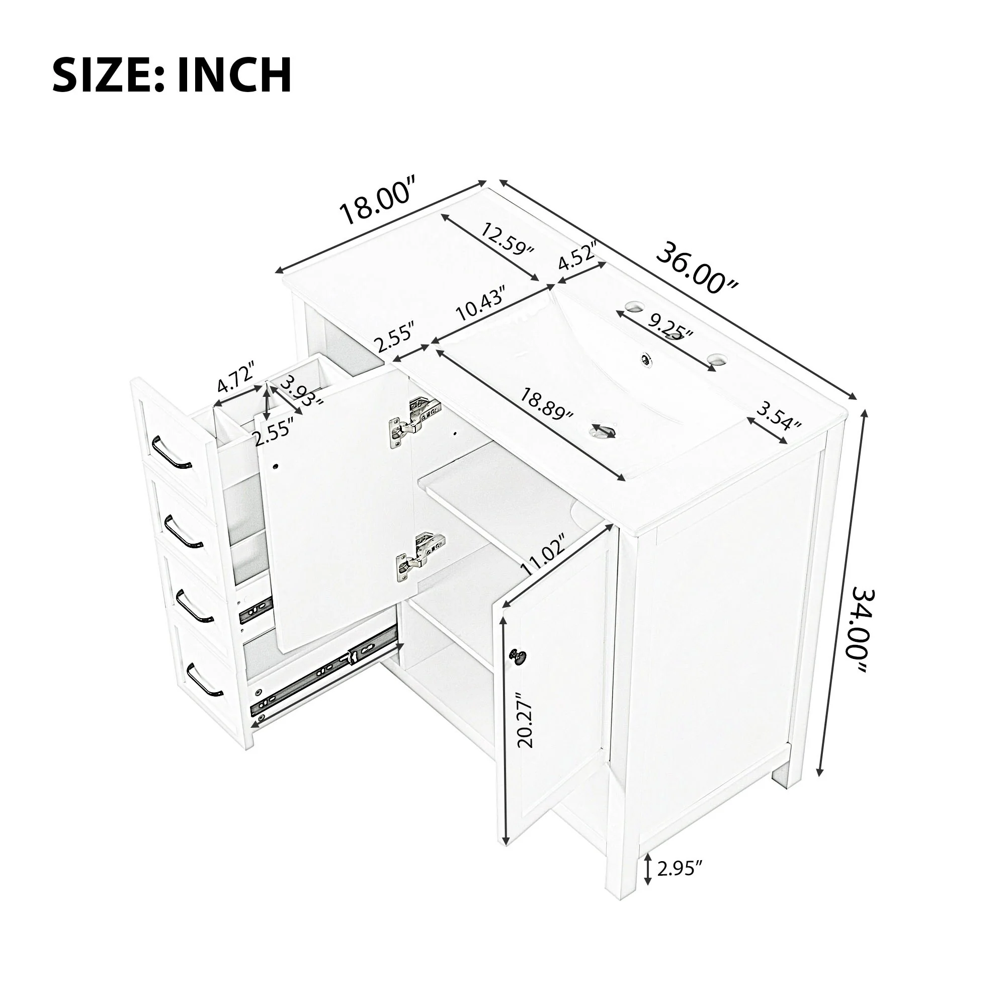 Bathroom Vanity with Ceramic Sink, Bathroom Storage Cabinet with 2 Drawers, Bathroom Vanity with 1 Tip-Out Drawer and 1 Door