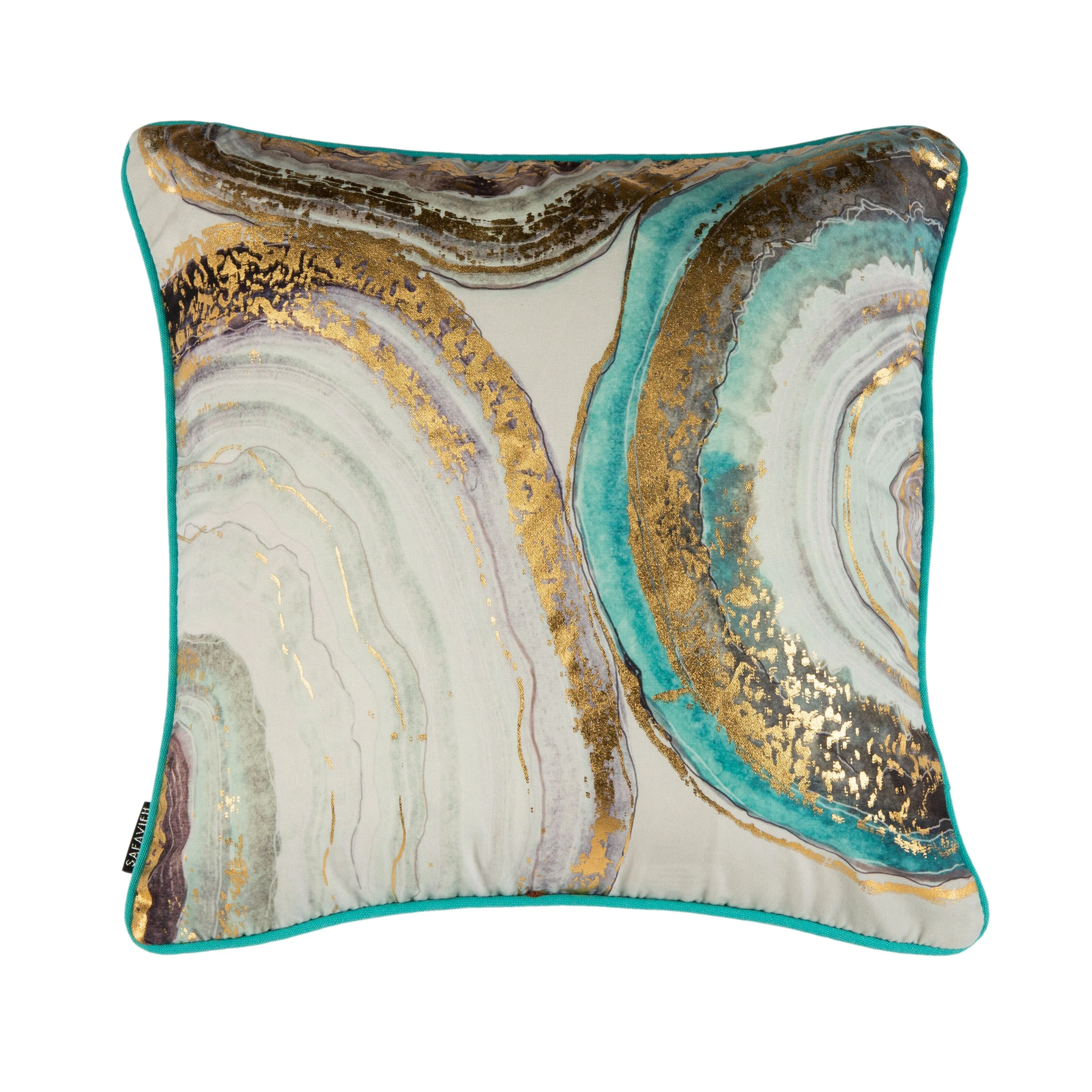 SAFAVIEH Savelina Abstract Tropical Blue/ Gold 18-inch Throw Pillow