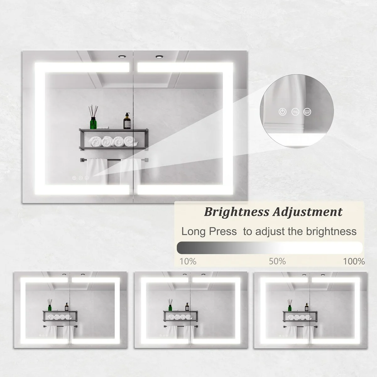 Bathroom Medicine Cabinet with Mirror Wall Mounted LED Bathroom Mirror Cabinet with Lights, Anti-Fog,Storage Shelves